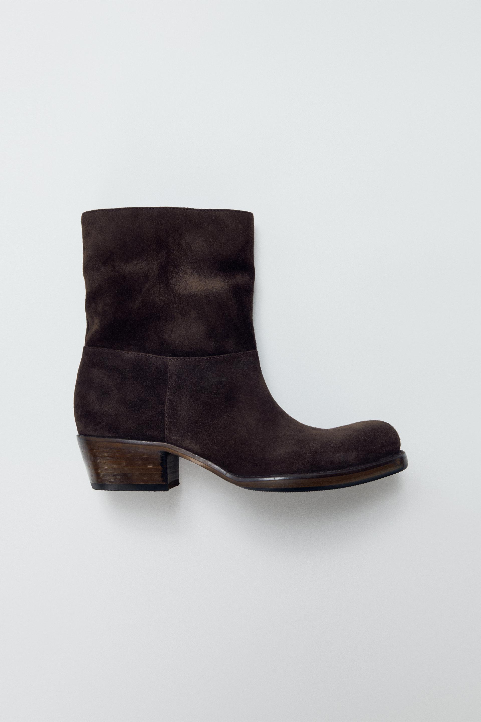 SPLIT LEATHER HEELED ANKLE BOOTS by ZARA