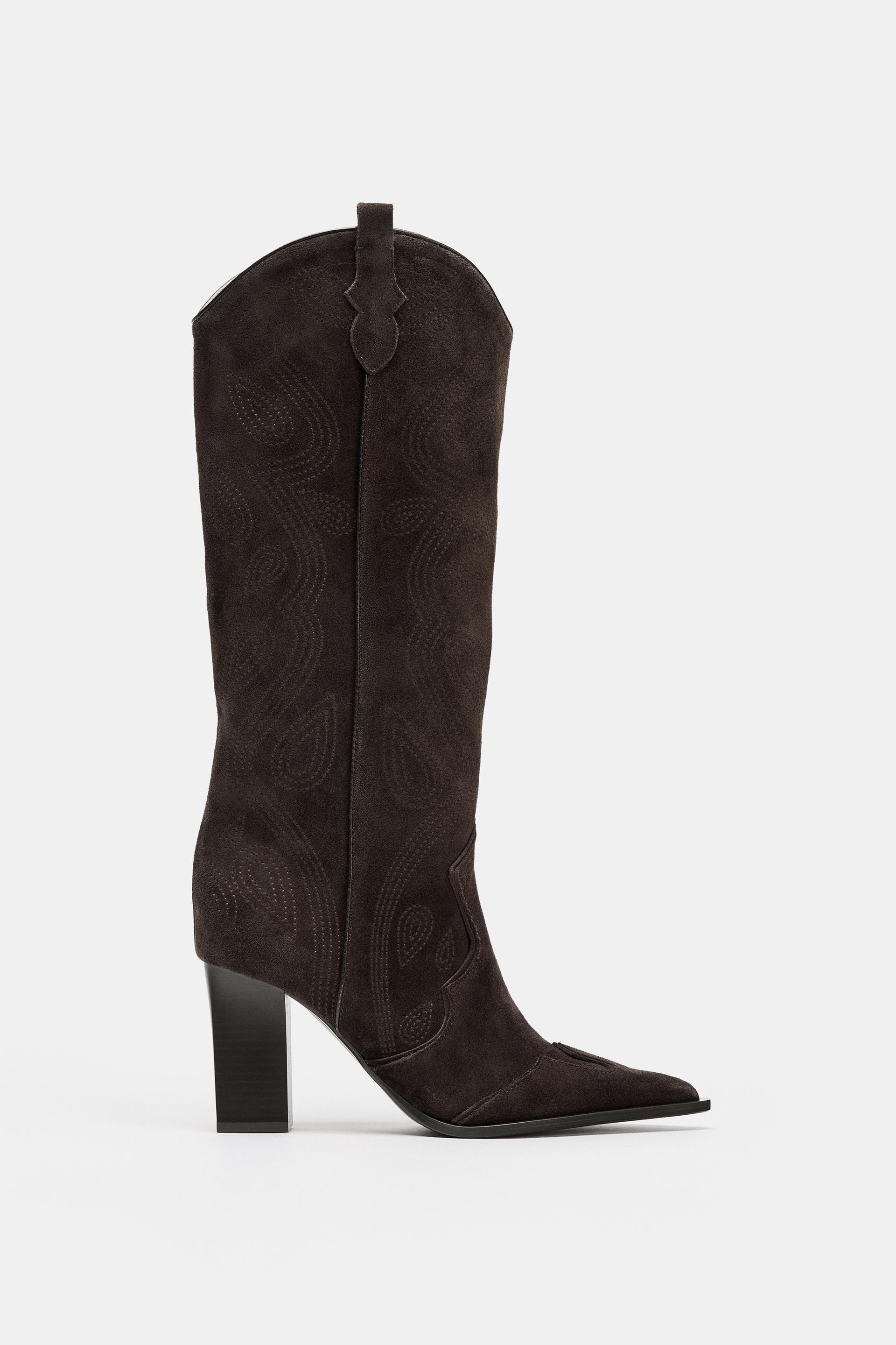 SPLIT LEATHER HEELED BOOTS by ZARA