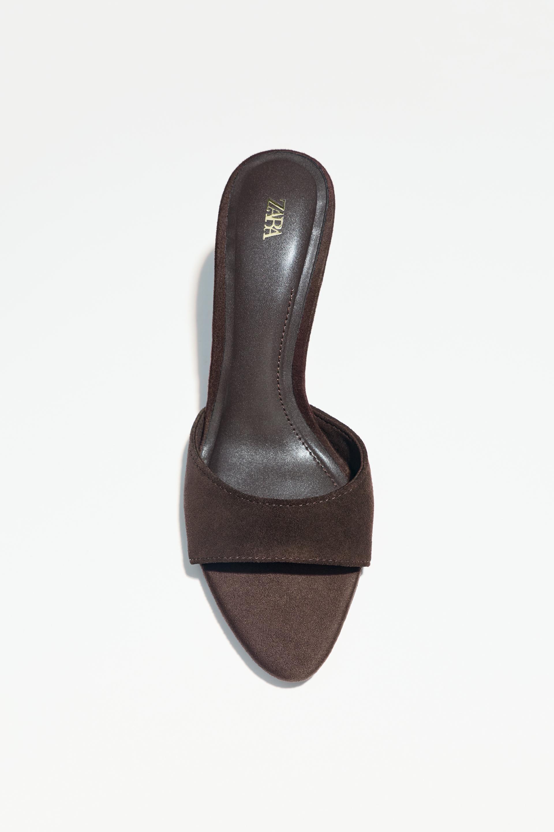SPLIT LEATHER HEELED SANDALS by ZARA