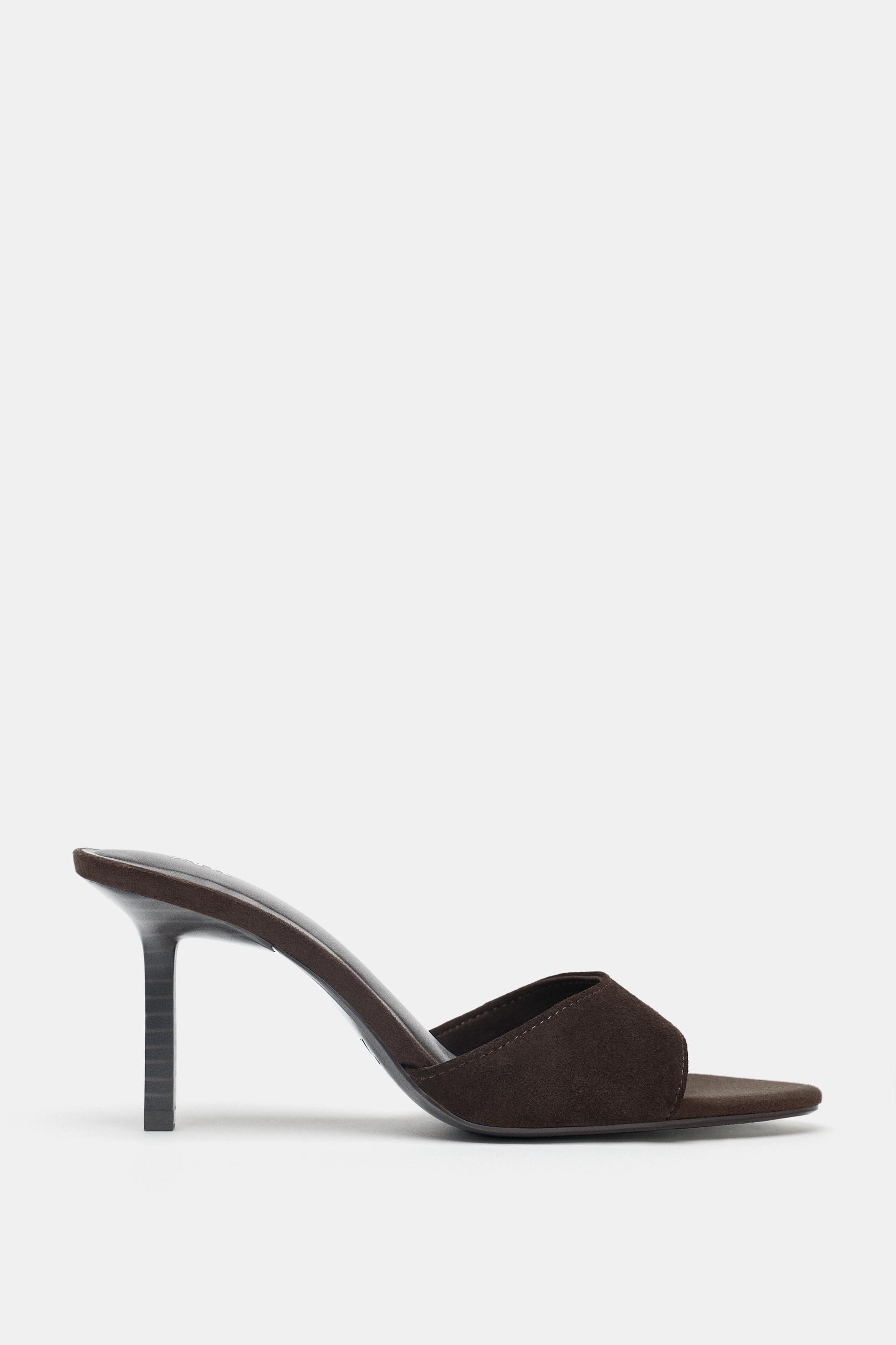 SPLIT LEATHER HEELED SANDALS by ZARA