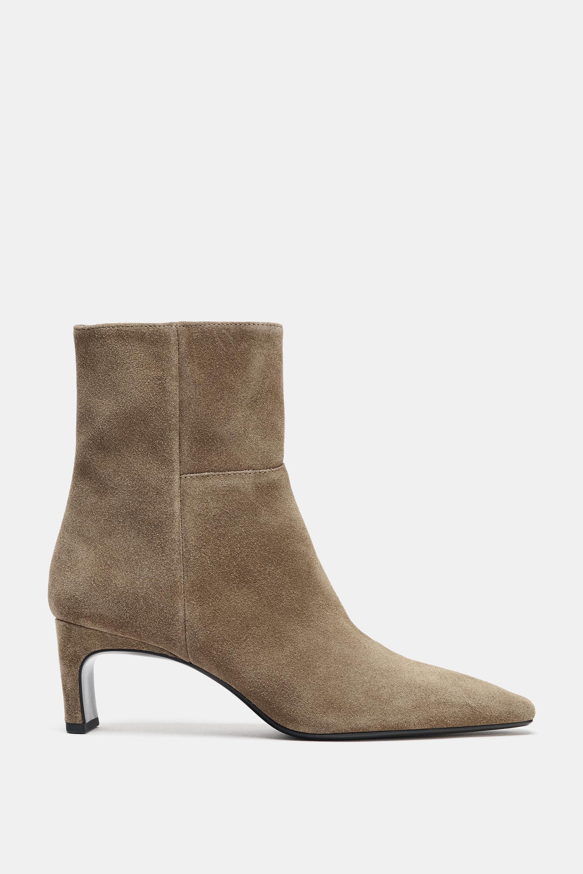SPLIT LEATHER KITTEN HEEL ANKLE BOOTS by ZARA
