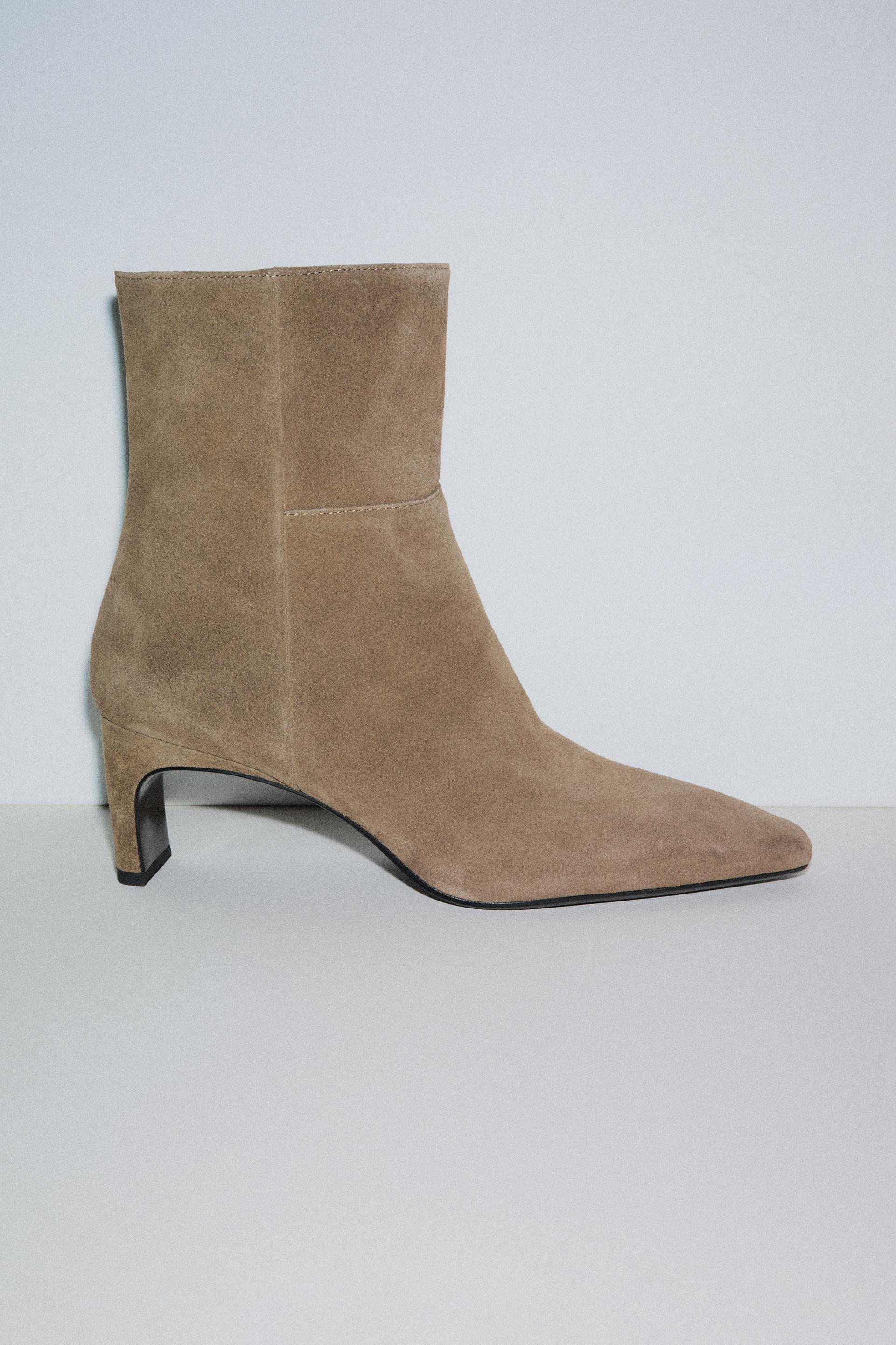 SPLIT LEATHER KITTEN HEEL ANKLE BOOTS by ZARA
