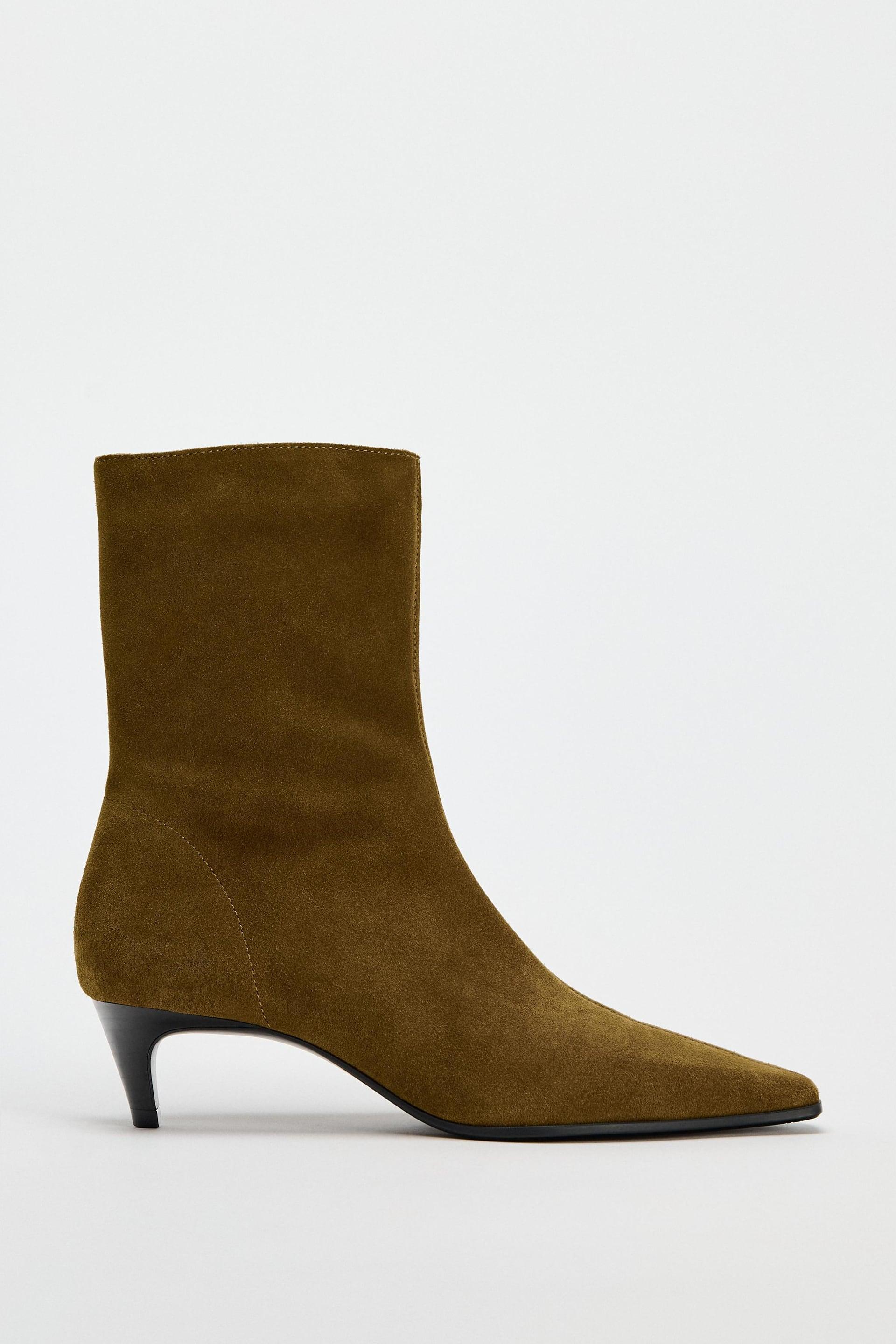 SPLIT LEATHER KITTEN HEELED ANKLE BOOTS by ZARA