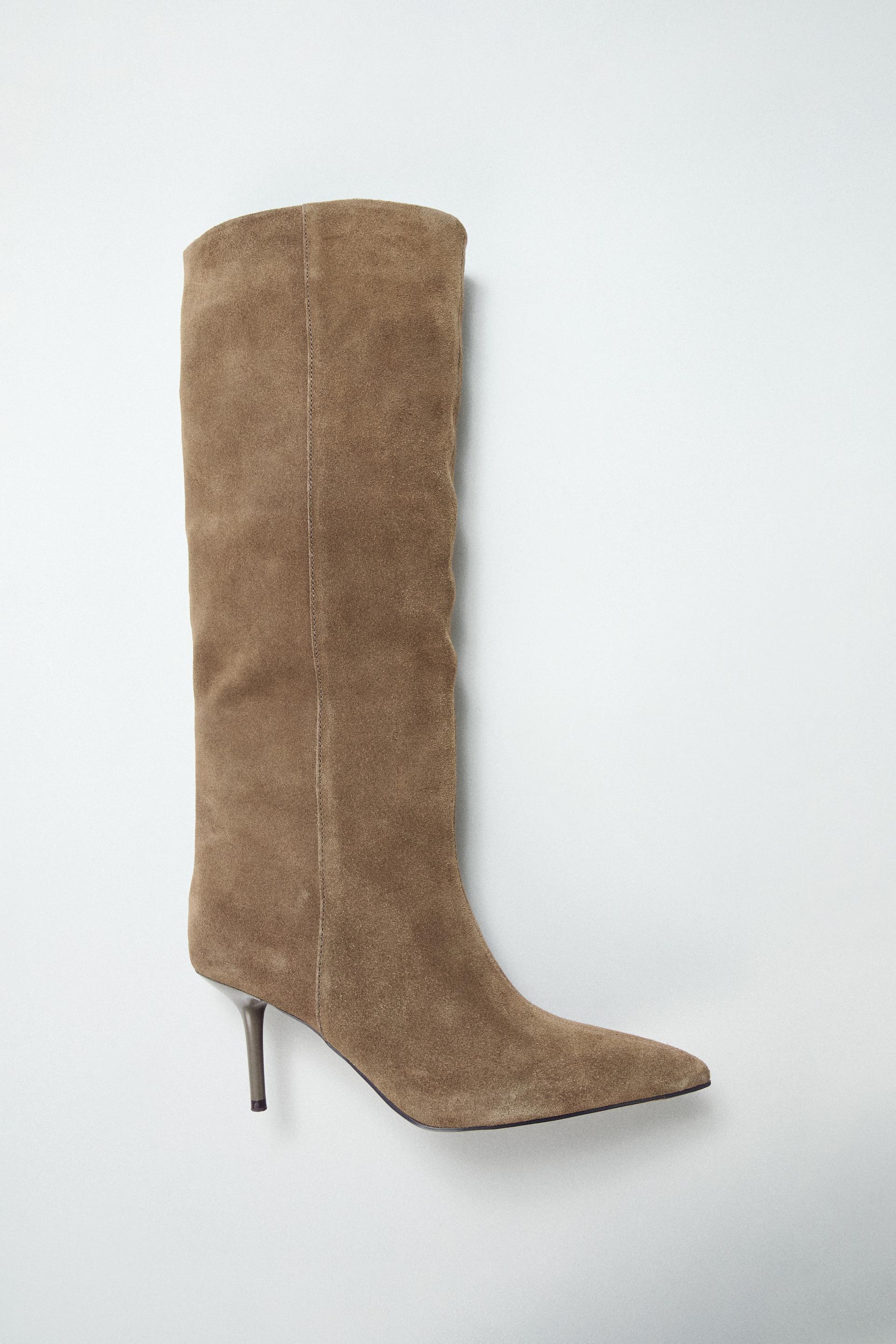 SPLIT LEATHER STILETTO HEEL BOOTS by ZARA