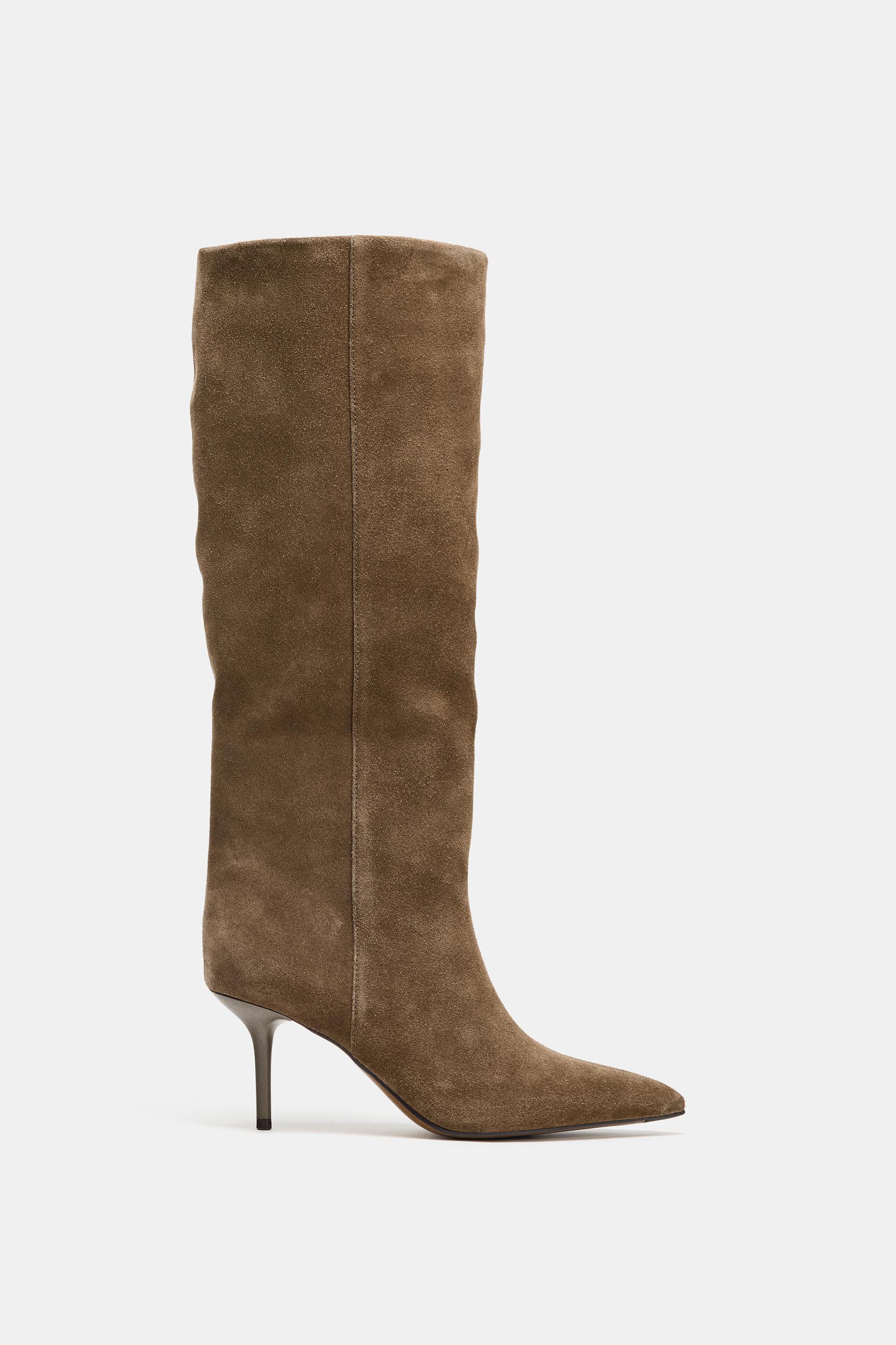 SPLIT LEATHER STILETTO HEEL BOOTS by ZARA