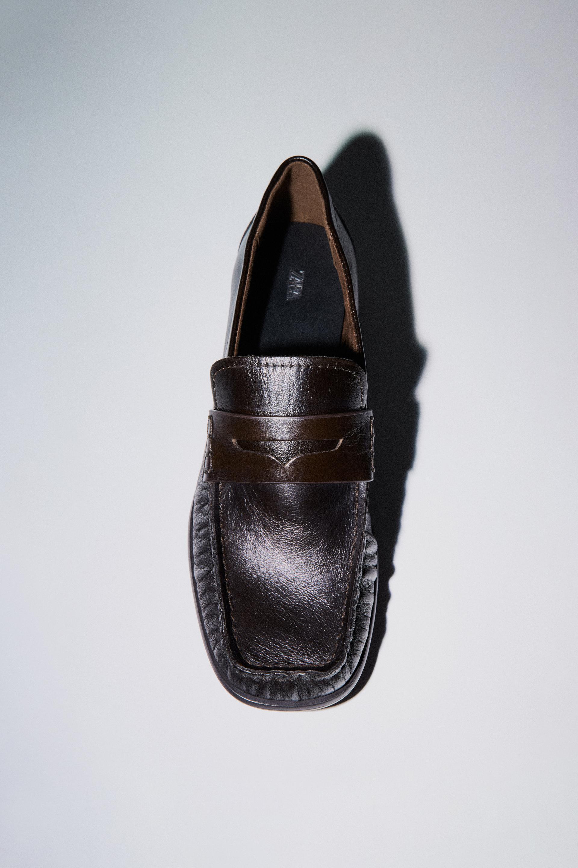 SQUARE TOE LEATHER LOAFERS by ZARA