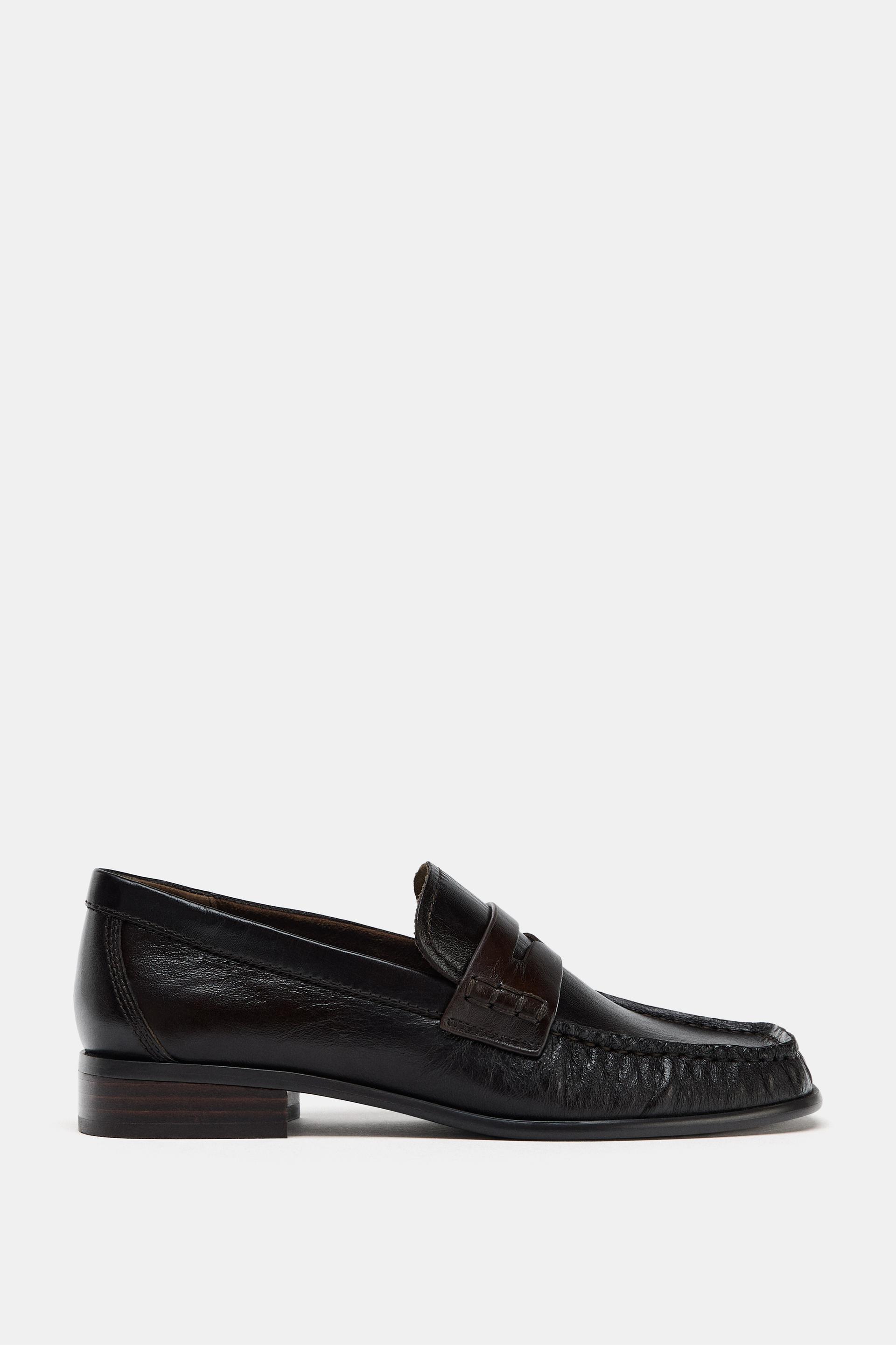 SQUARE TOE LEATHER LOAFERS by ZARA