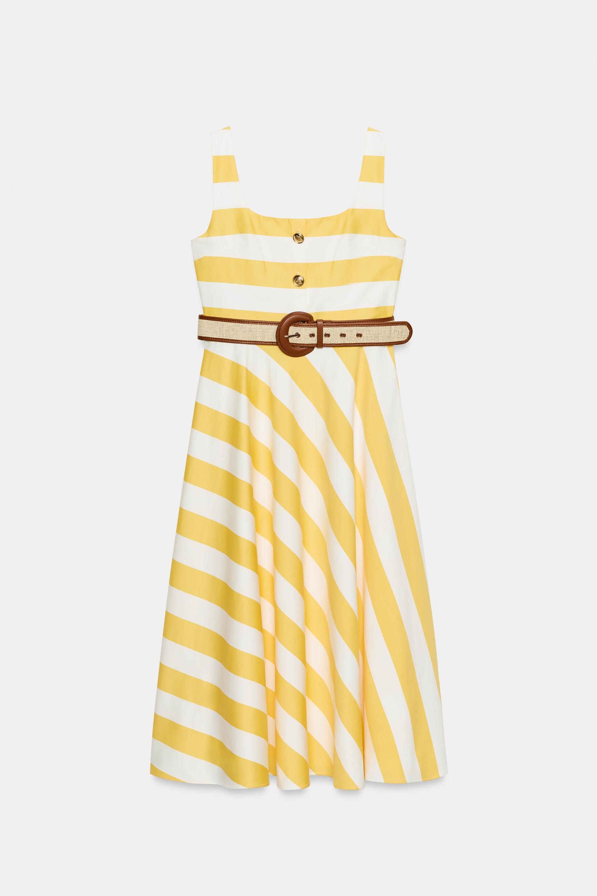 STRIPED BELTED MIDI DRESS by ZARA