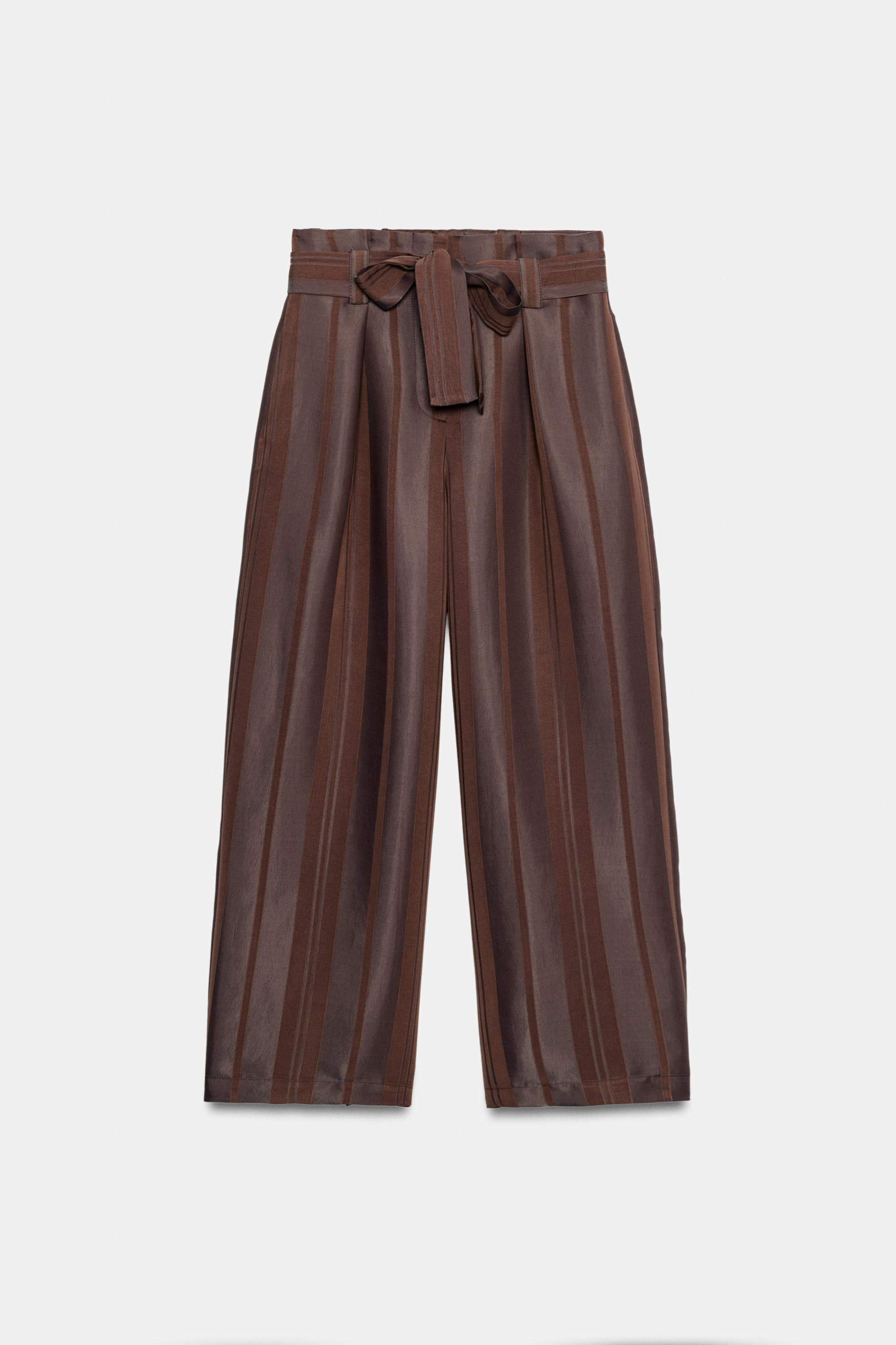 STRIPED BELTED PAPERBAG TROUSERS by ZARA