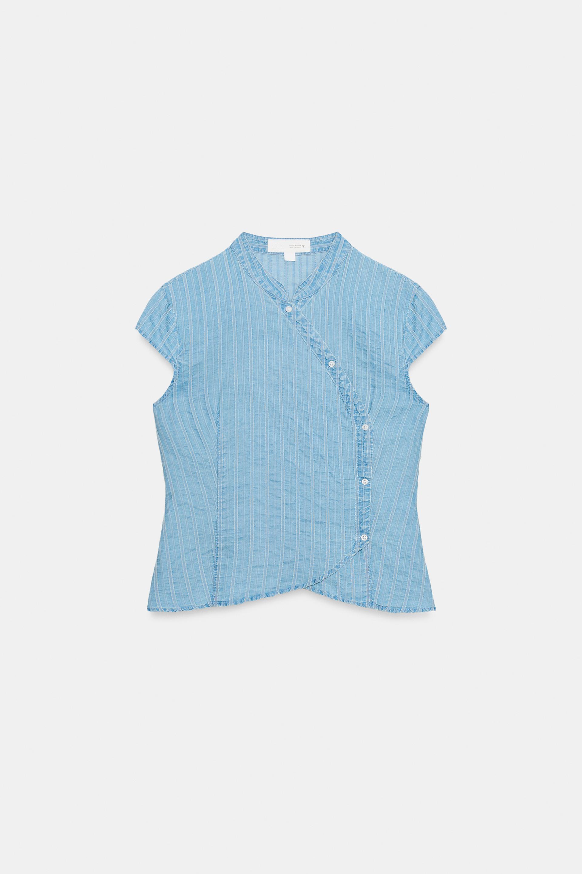 STRIPED BUTTON-FRONT WRAP TOP by ZARA