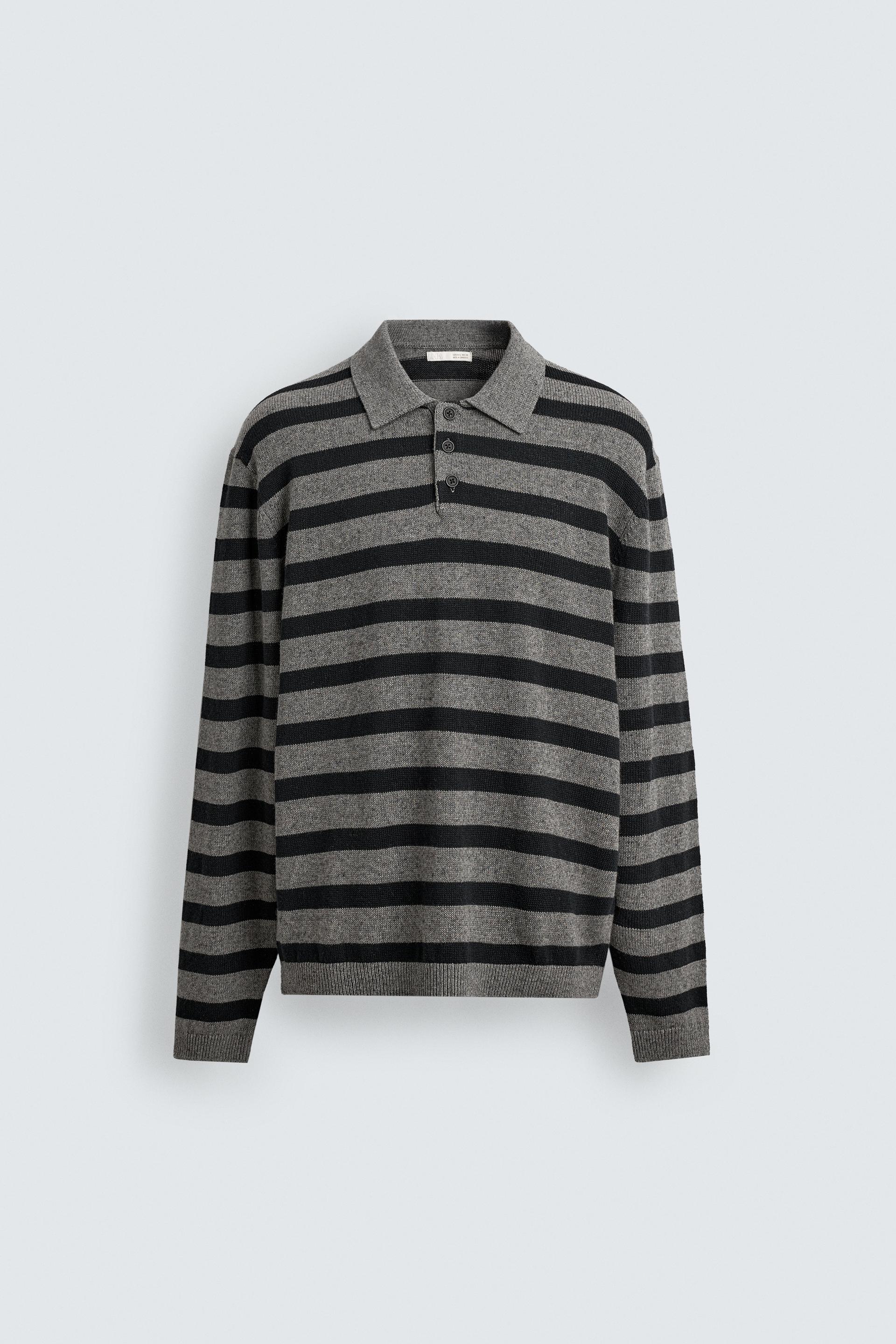 STRIPED COTTON LINEN KNIT POLO SHIRT by ZARA