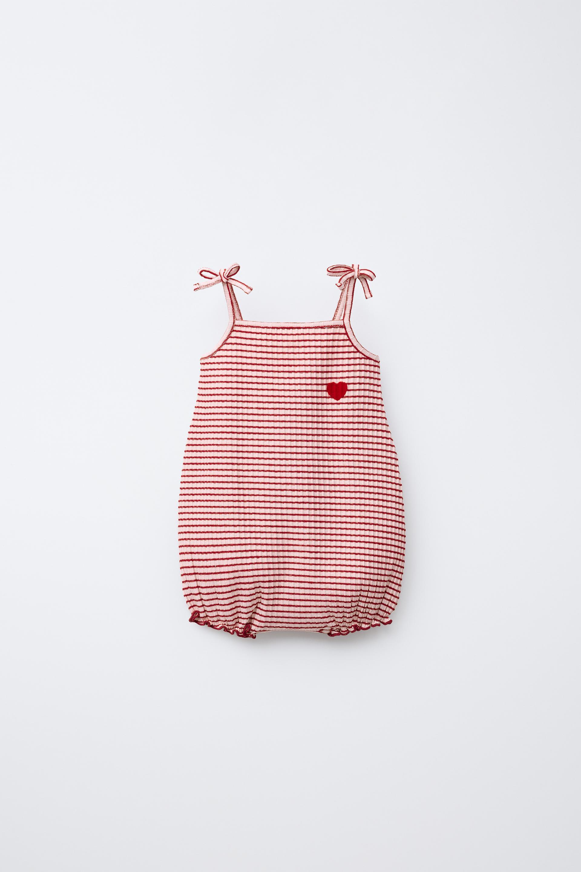 STRIPED FLOCKED HEART ROMPER by ZARA