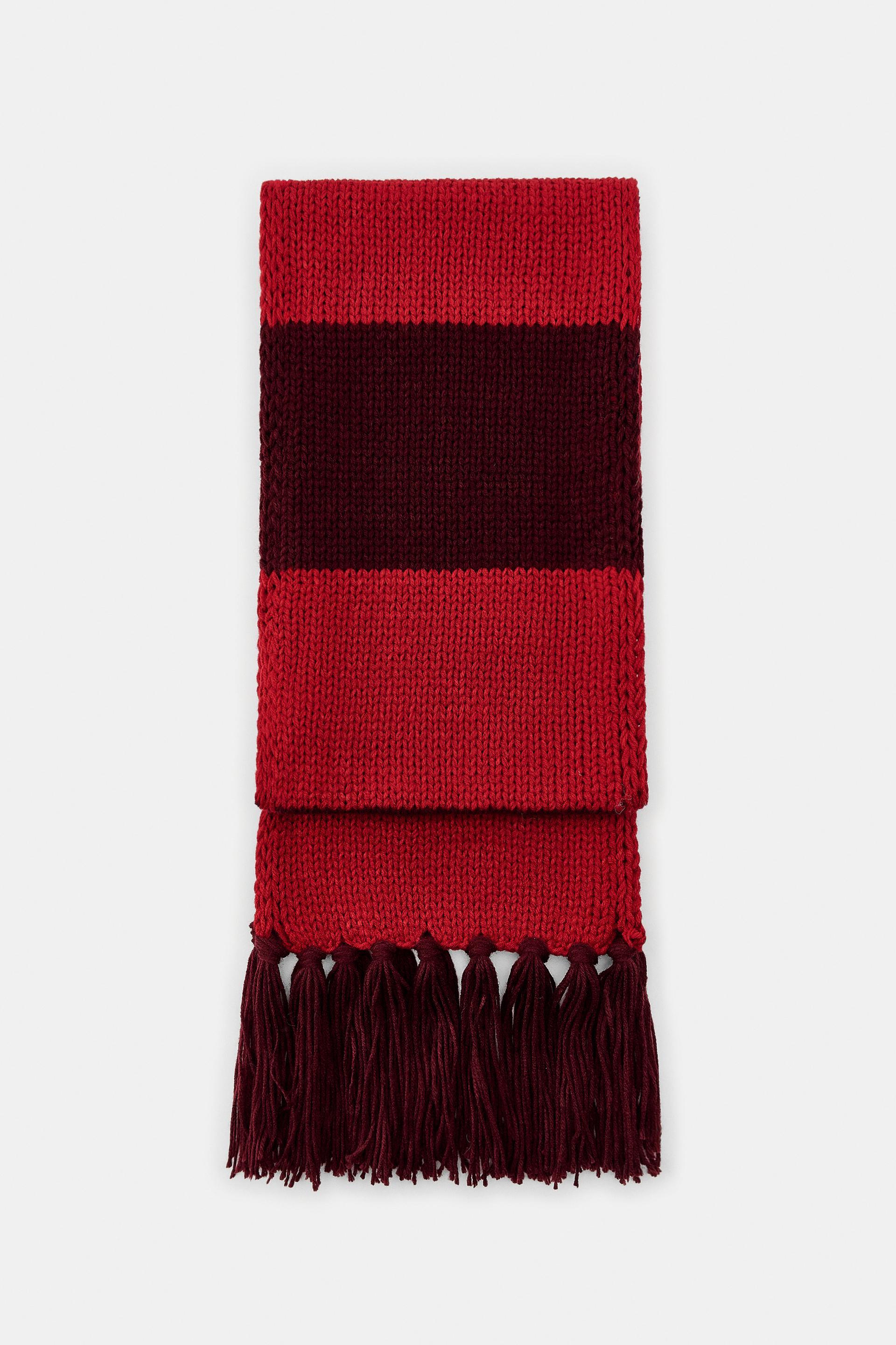 STRIPED FRINGED KNIT SCARF by ZARA