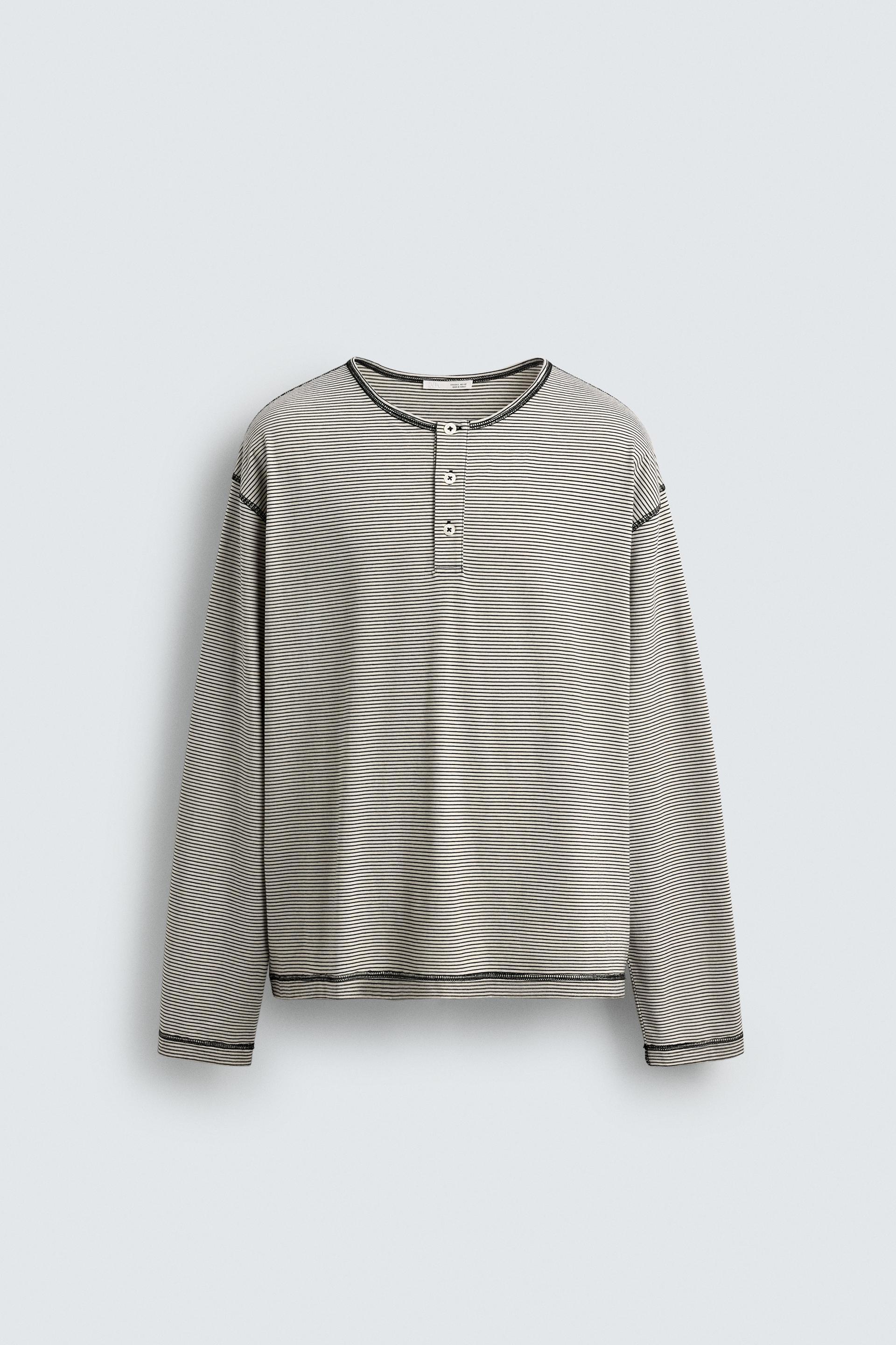 STRIPED HENLEY NECK T-SHIRT by ZARA