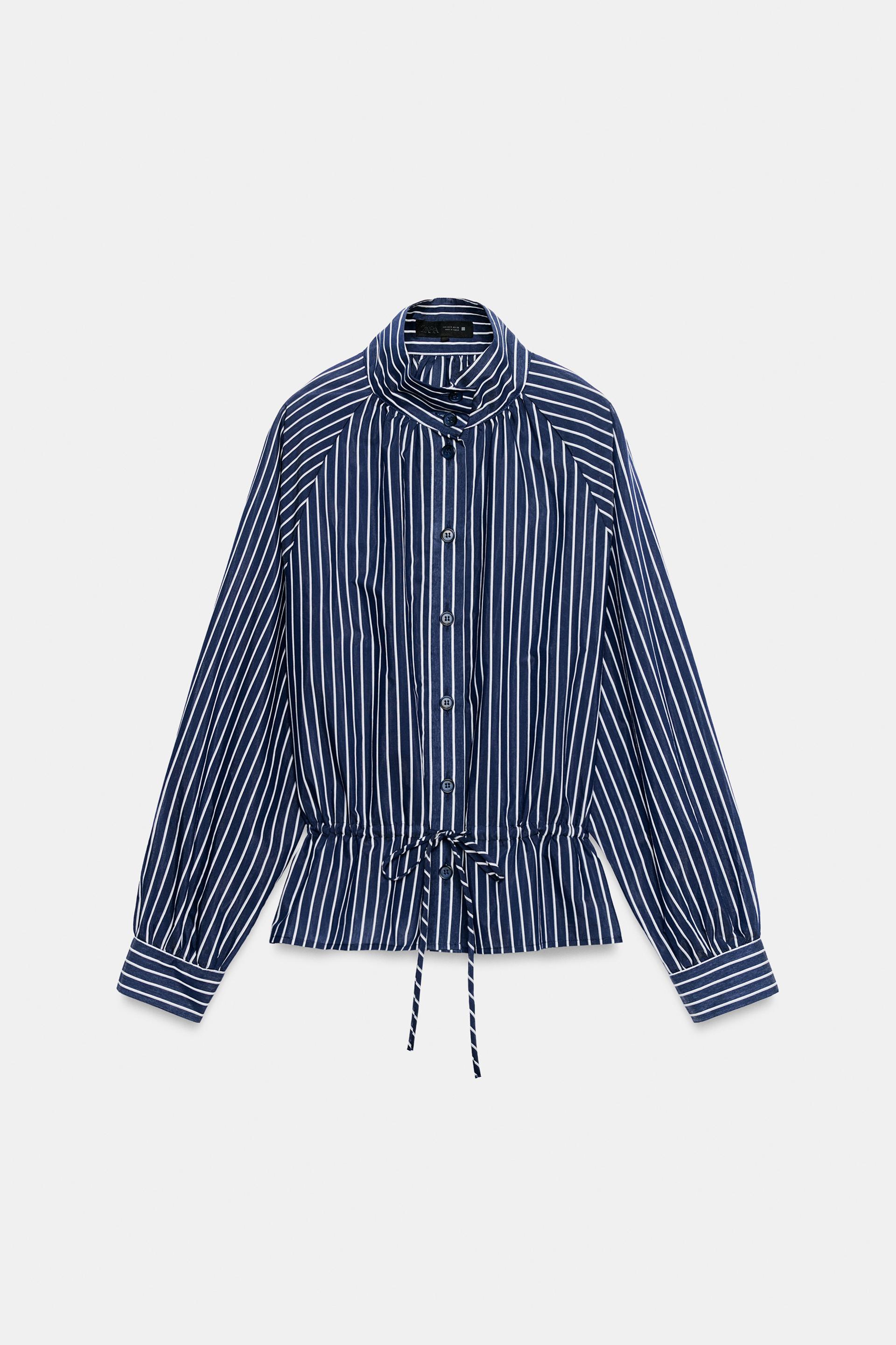 STRIPED HIGH NECK SHIRT by ZARA