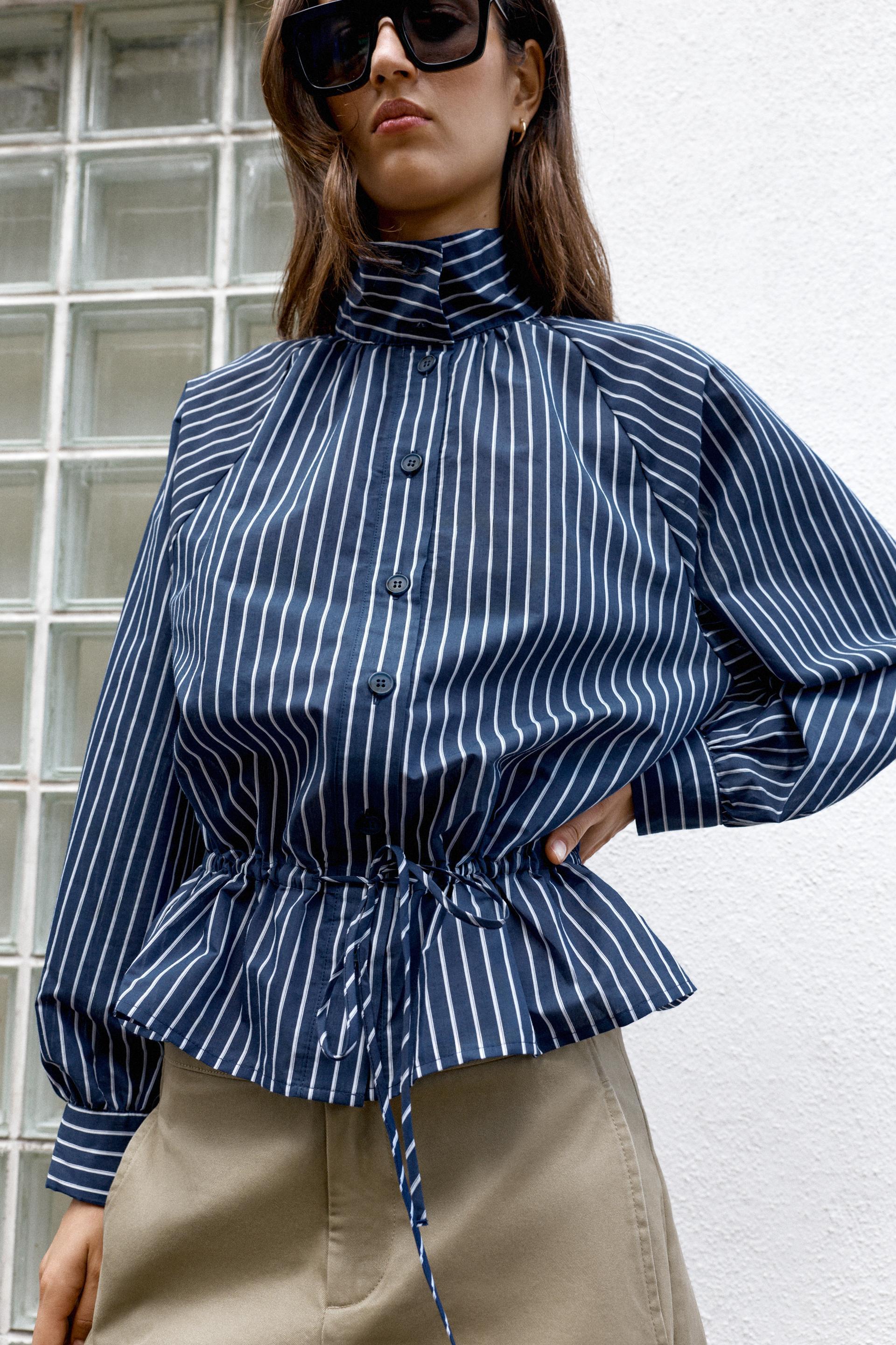 STRIPED HIGH NECK SHIRT by ZARA