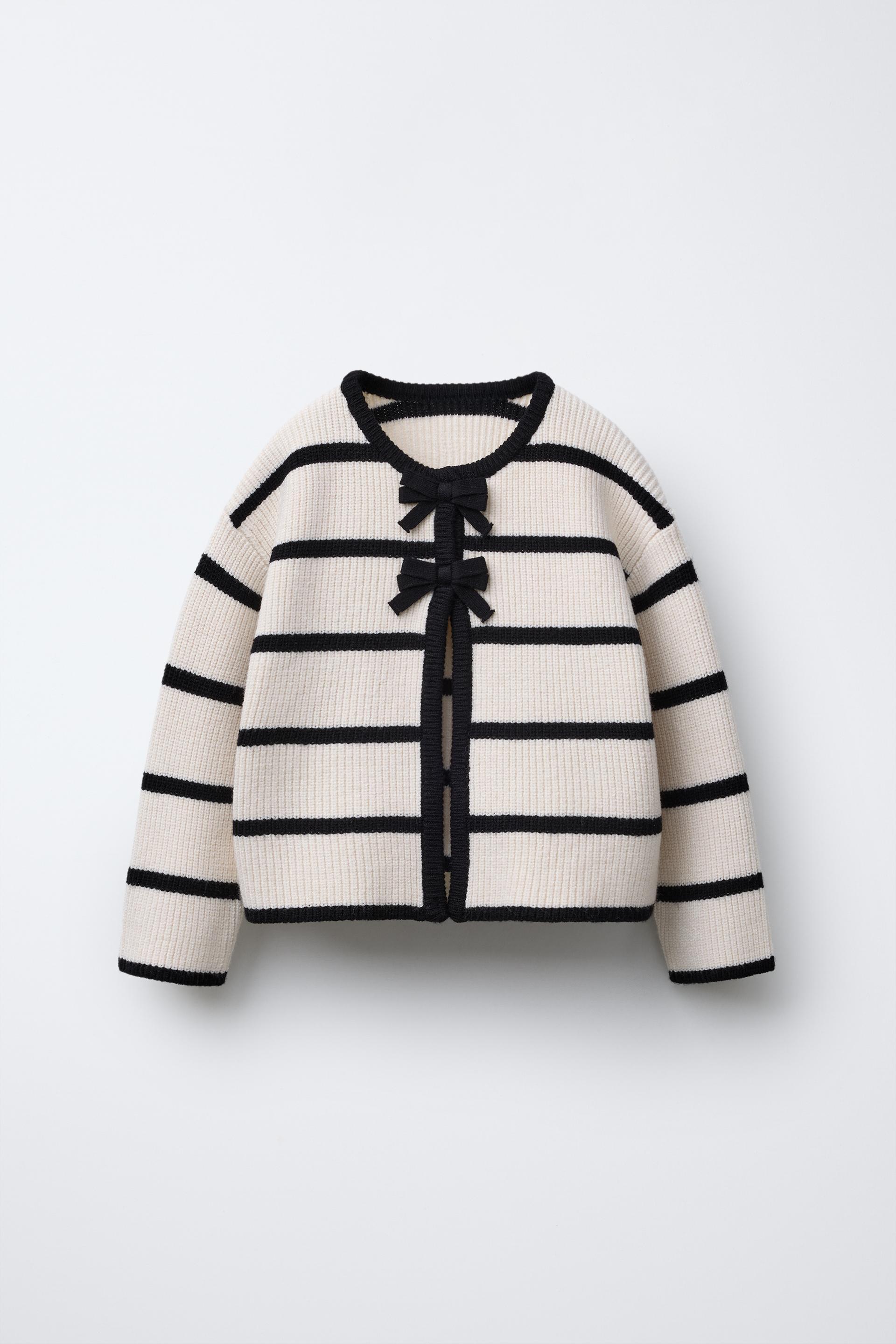STRIPED KNIT BOWS CARDIGAN by ZARA