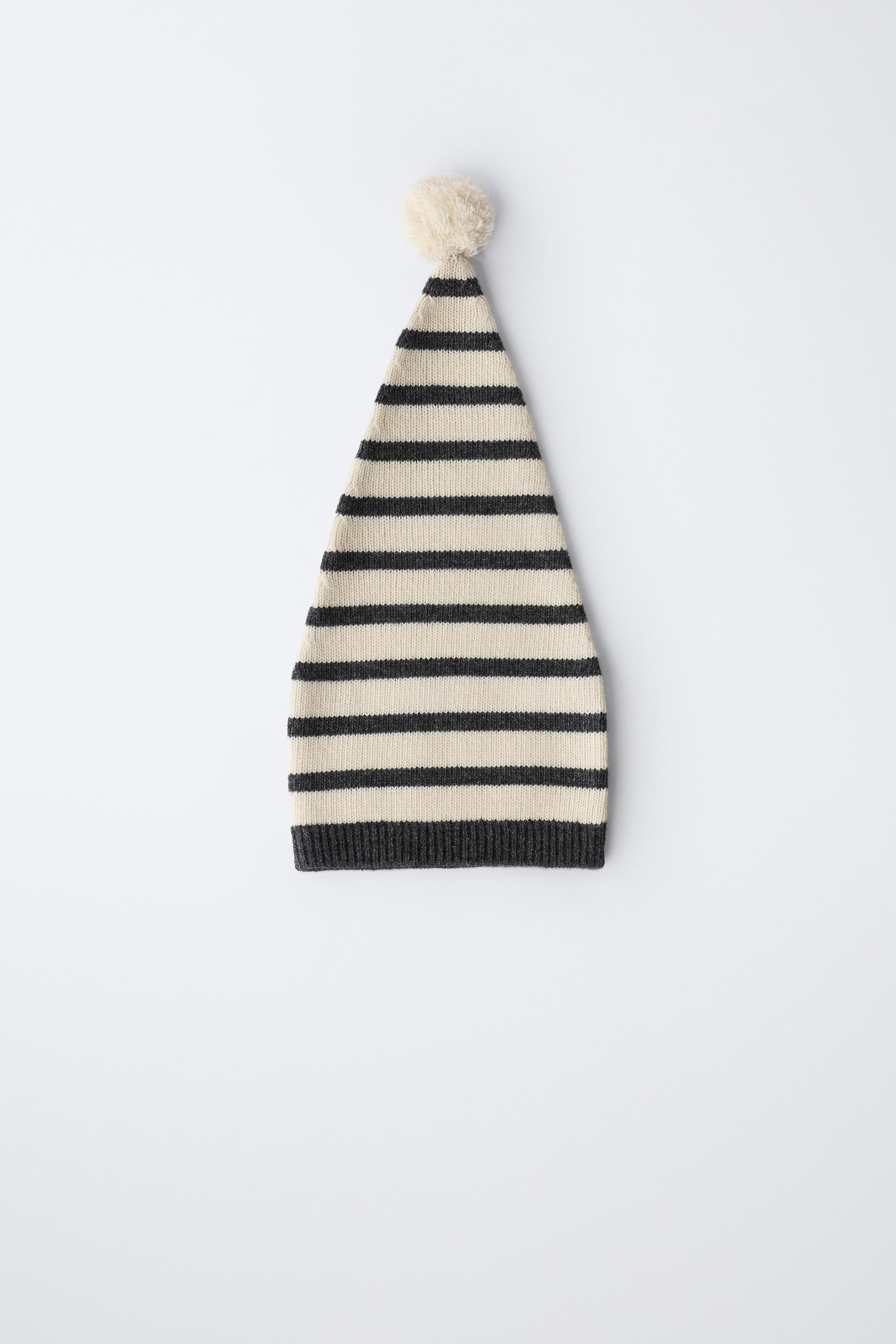 STRIPED KNIT HAT WITH WOOL POMPOM by ZARA