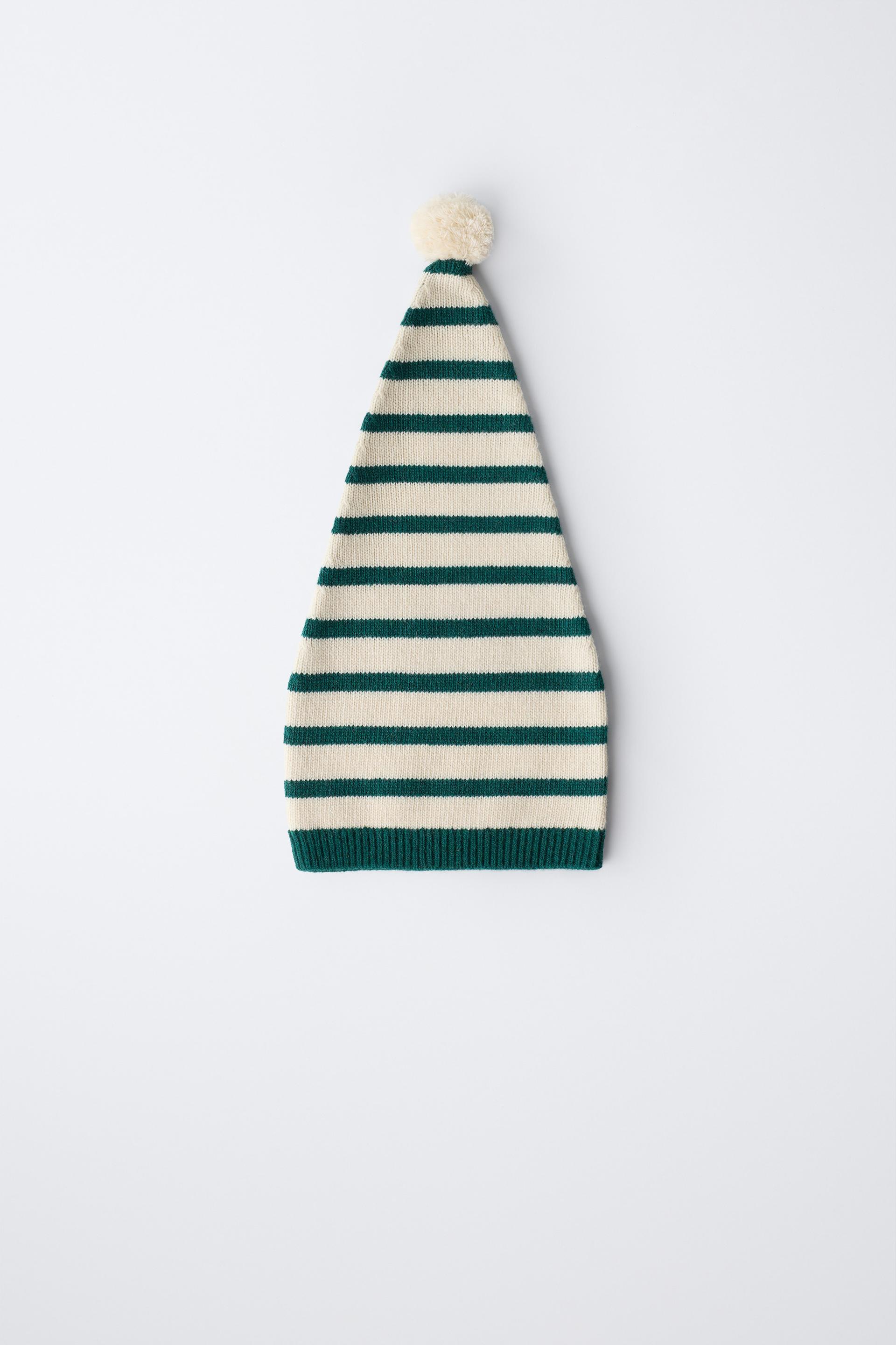 STRIPED KNIT HAT WITH WOOL POMPOM by ZARA