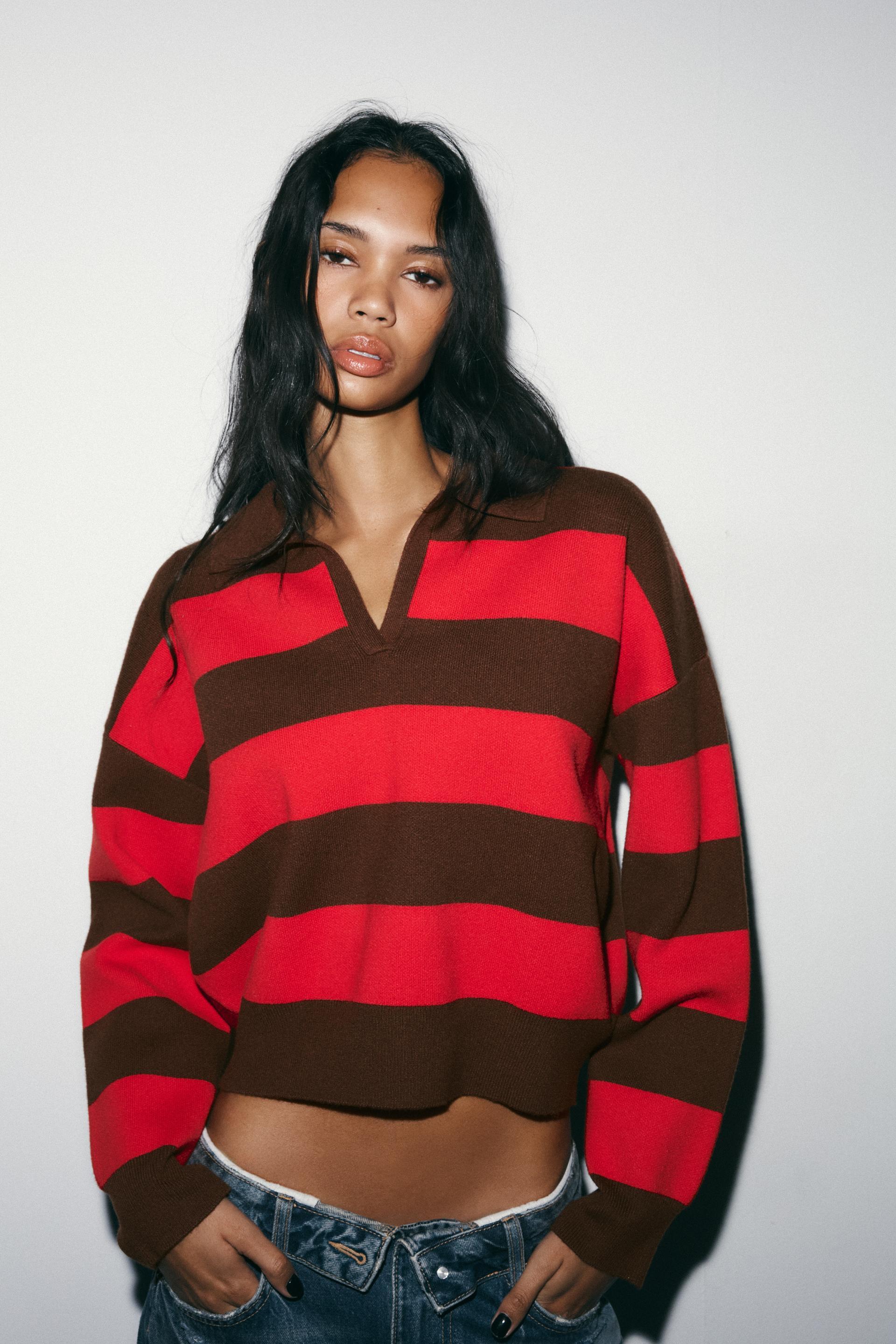 STRIPED KNIT POLO SHIRT by ZARA