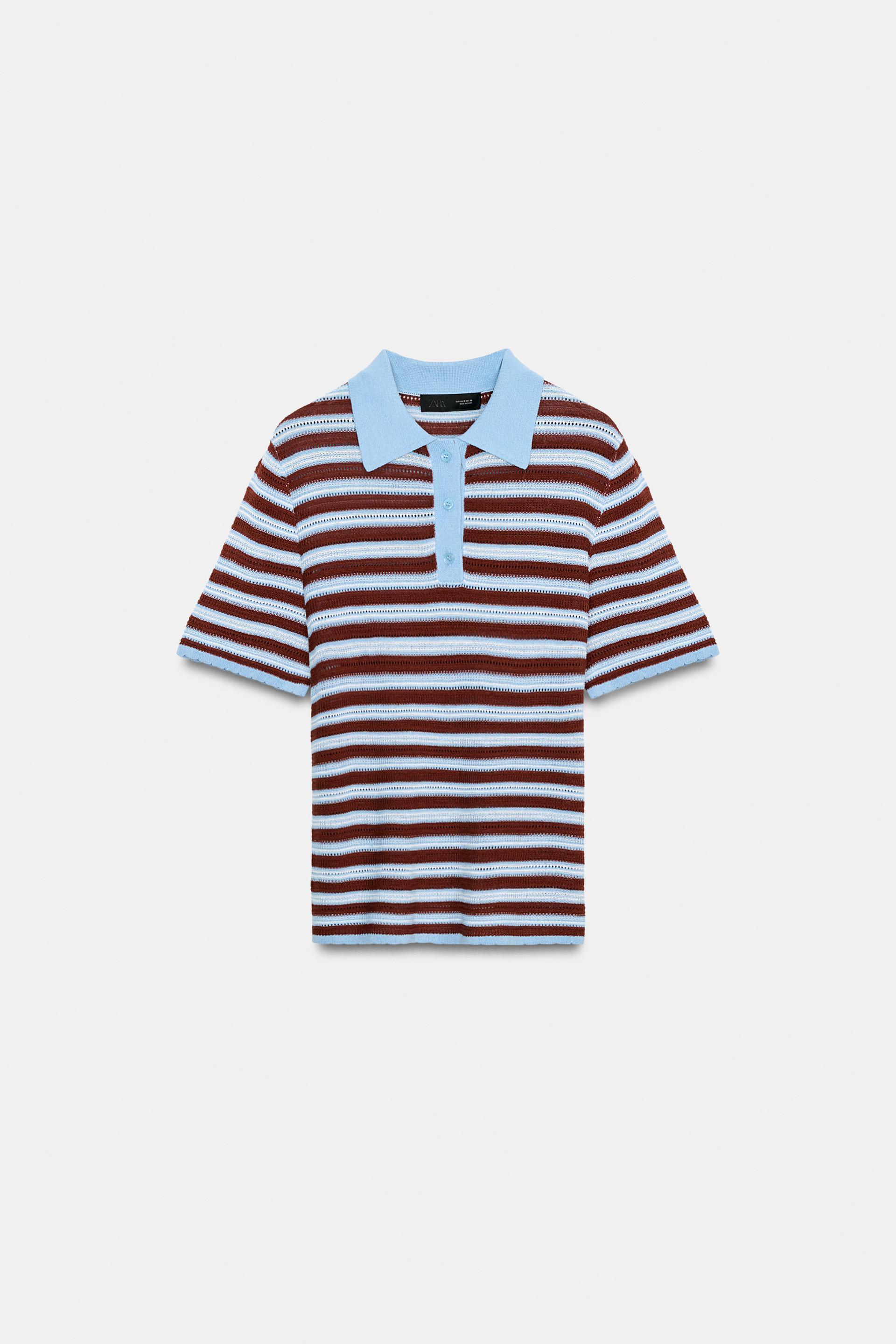 STRIPED KNIT POLO SHIRT by ZARA