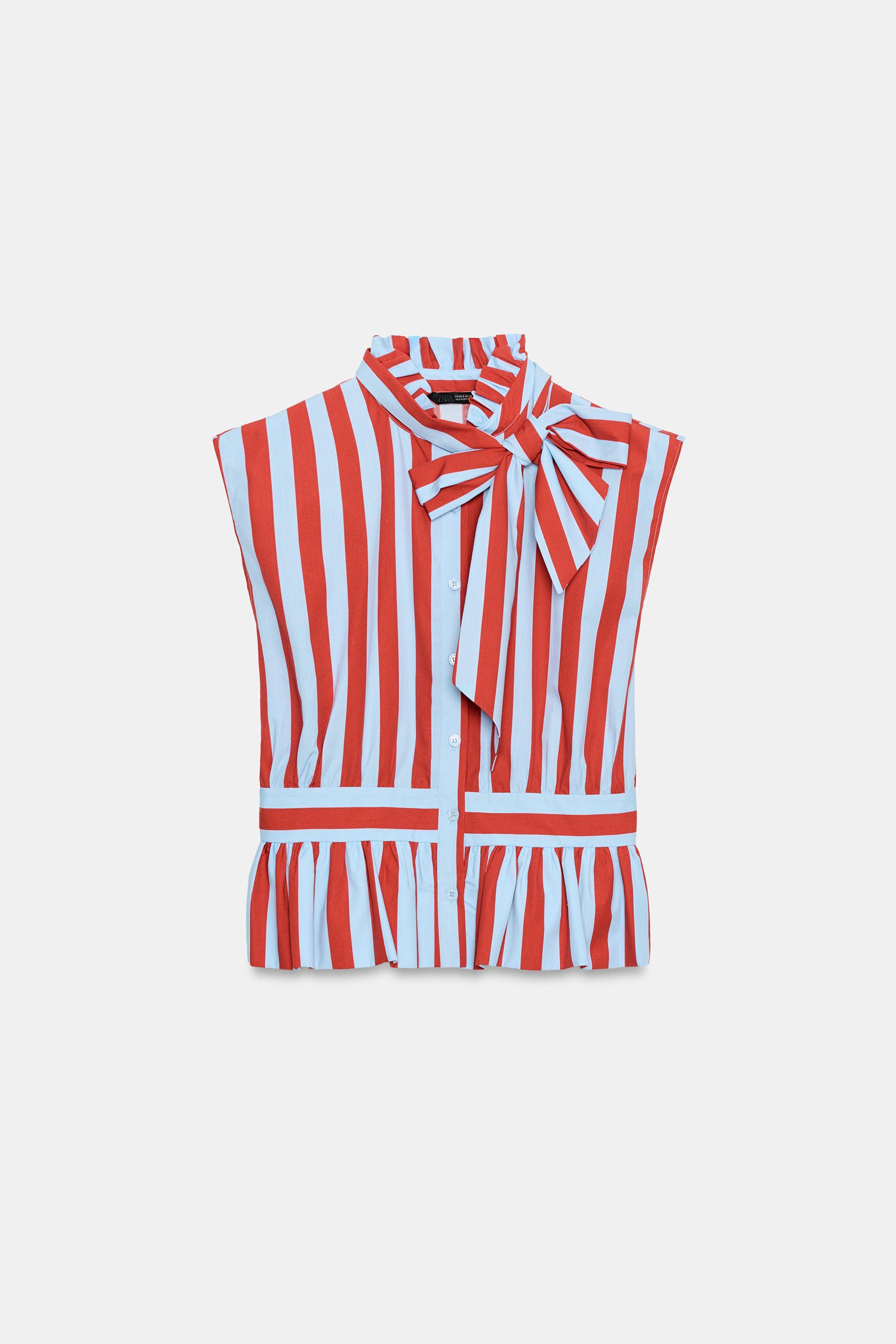 STRIPED KNOTTED SLEEVELESS SHIRT by ZARA