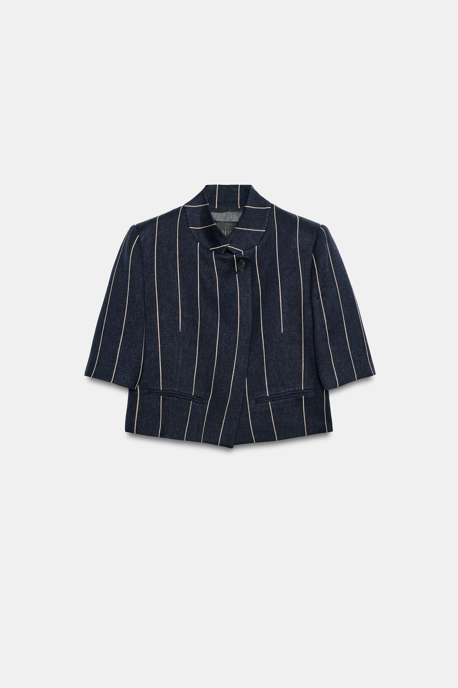 STRIPED LINEN BLEND JACKET ZW COLLECTION by ZARA