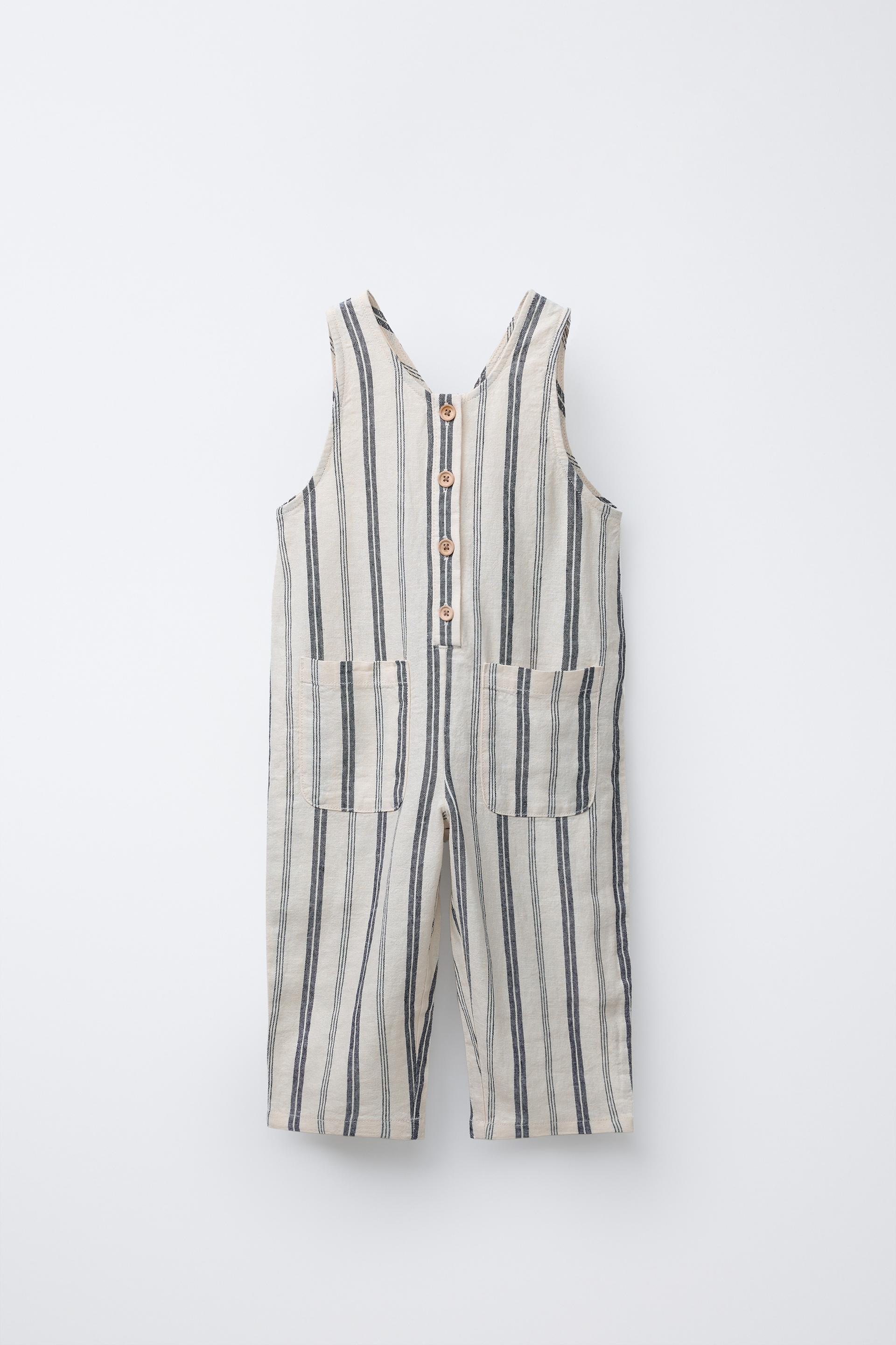 STRIPED LINEN LONG OVERALLS by ZARA