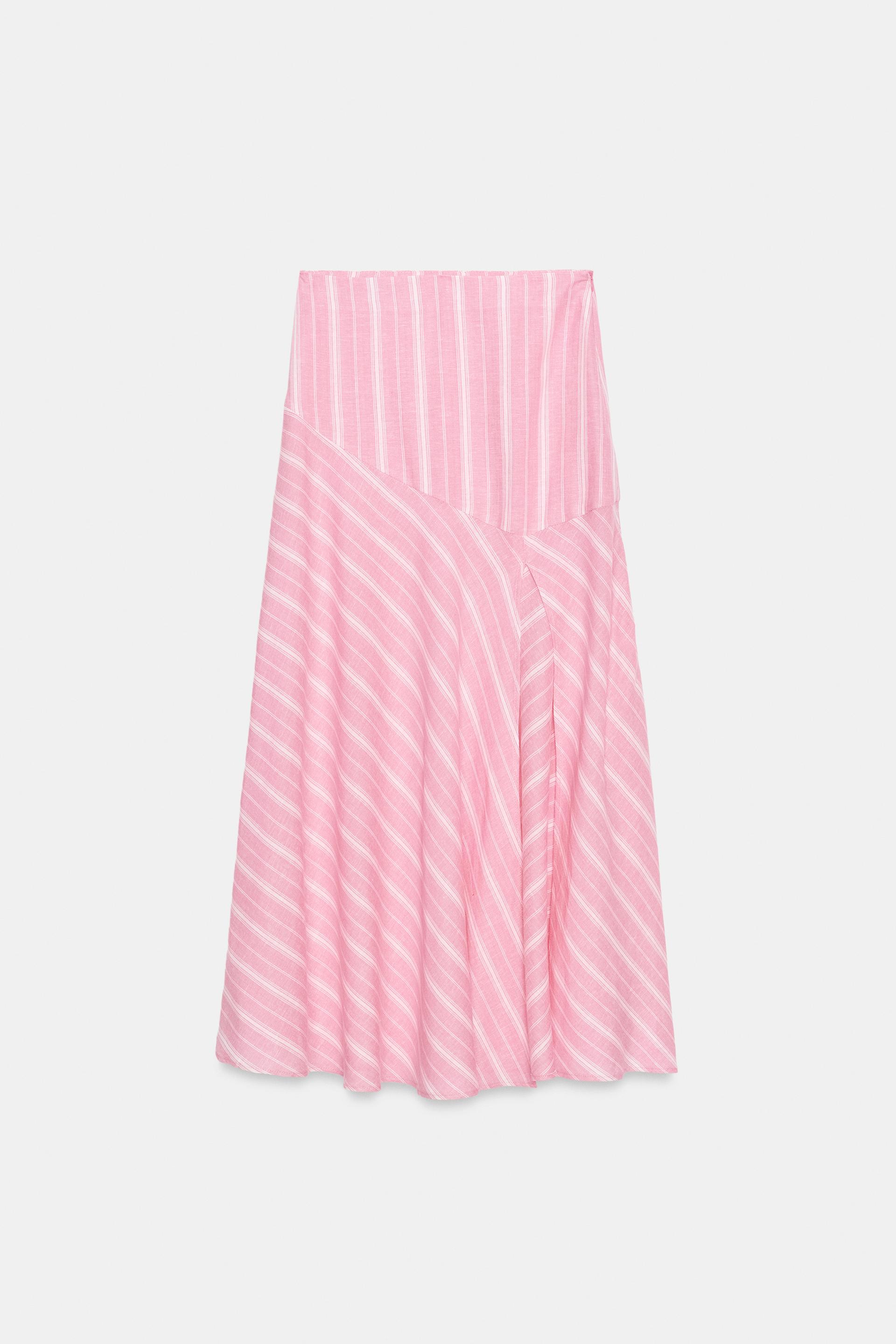 STRIPED LINEN MIDI SKIRT by ZARA