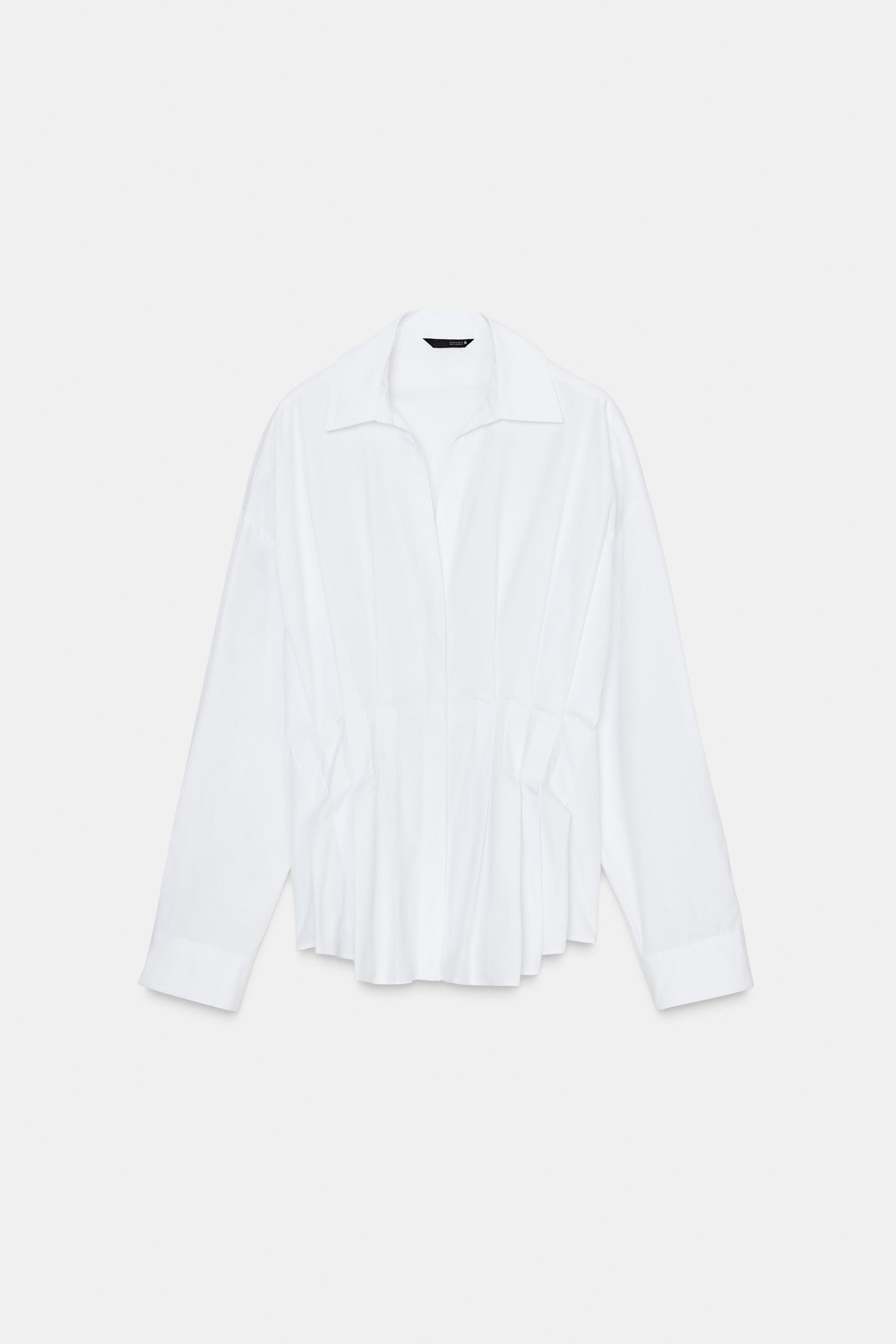 STRIPED POPLIN SHIRT WITH PLEATS by ZARA