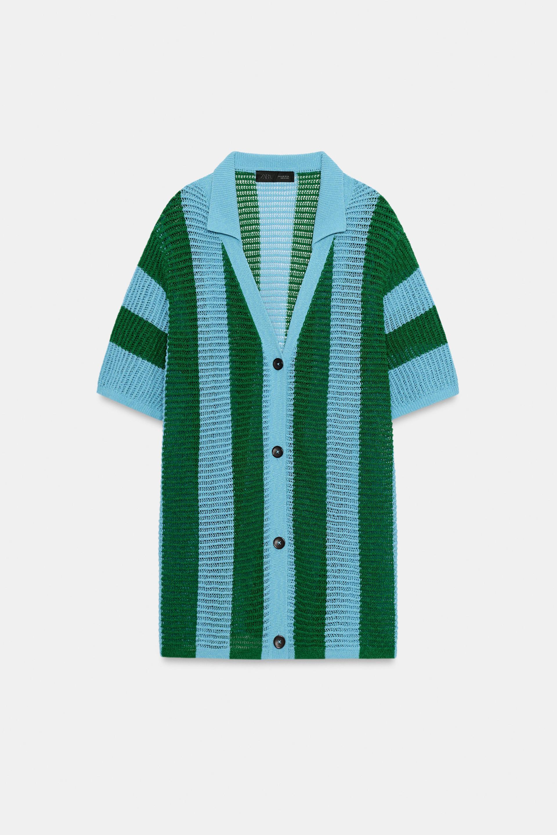 STRIPED SHORT SLEEVE KNIT CARDIGAN by ZARA