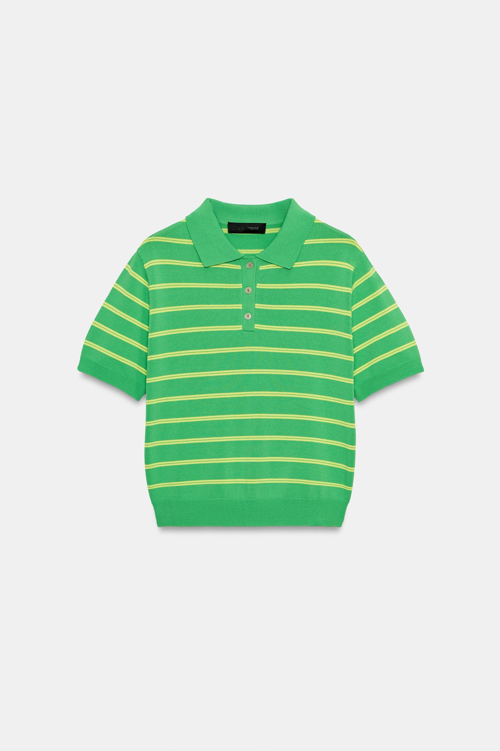 STRIPED SHORT SLEEVE KNIT POLO TOP by ZARA