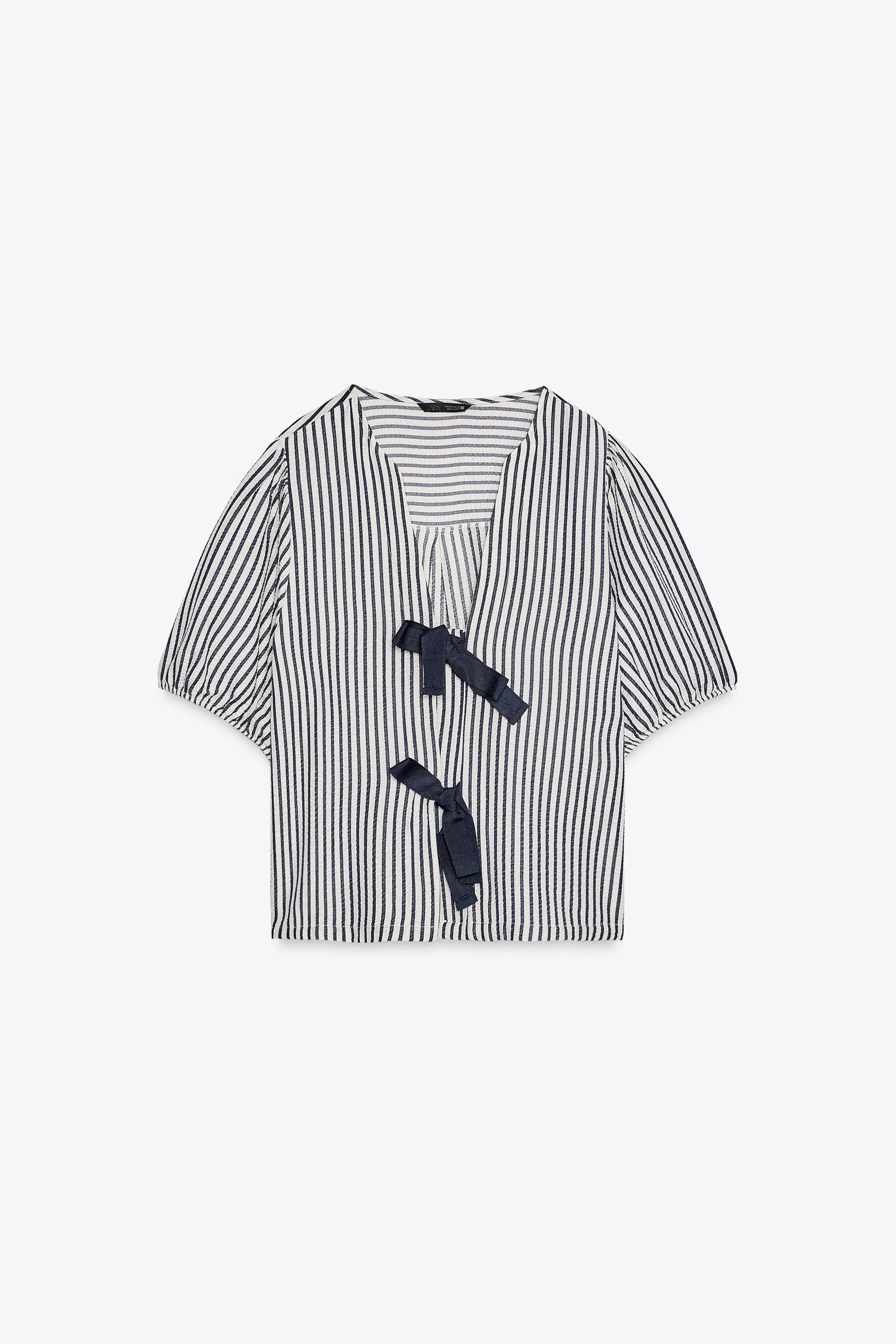 STRIPED TIE BLOUSE by ZARA
