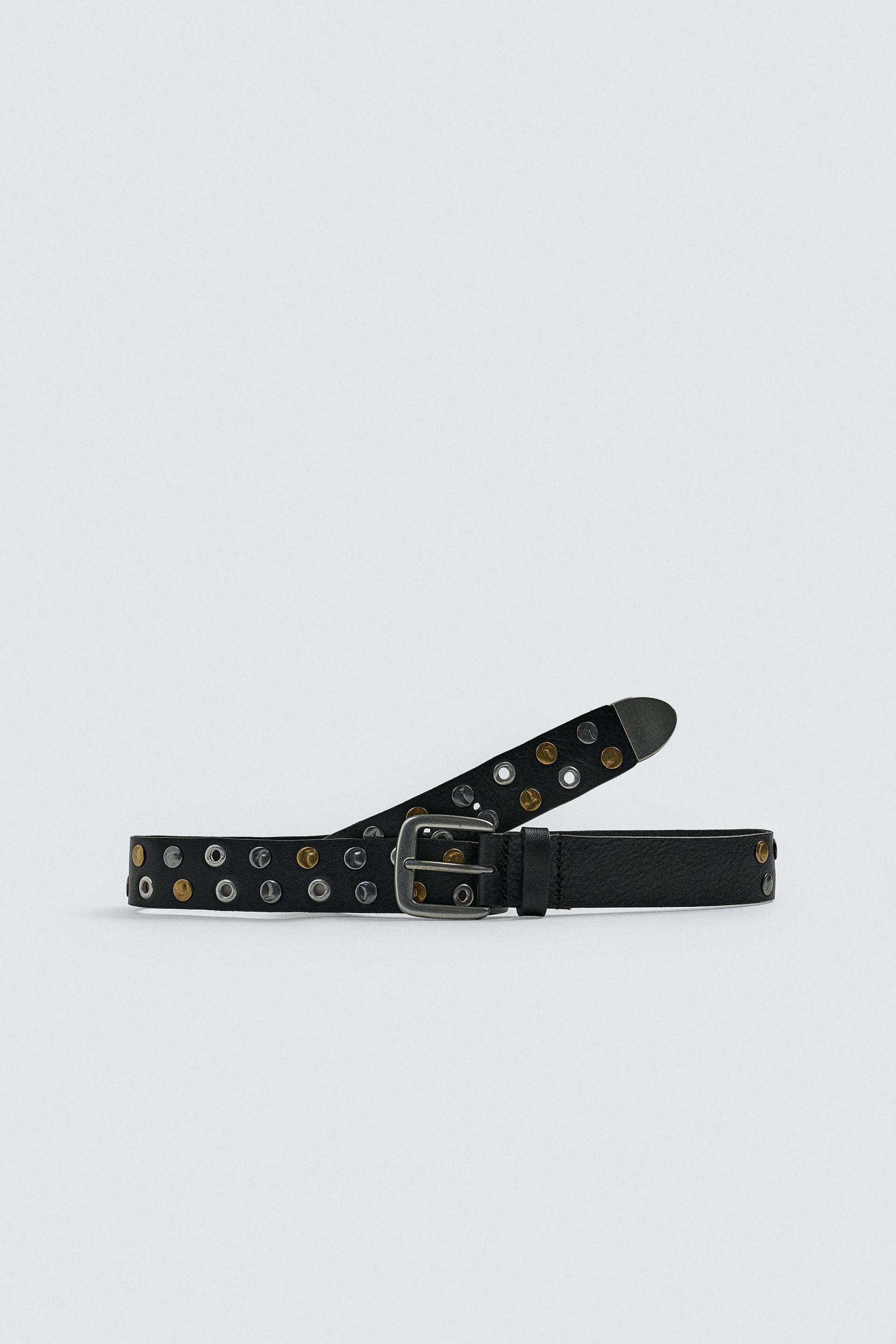 STUDDED LEATHER BELT by ZARA