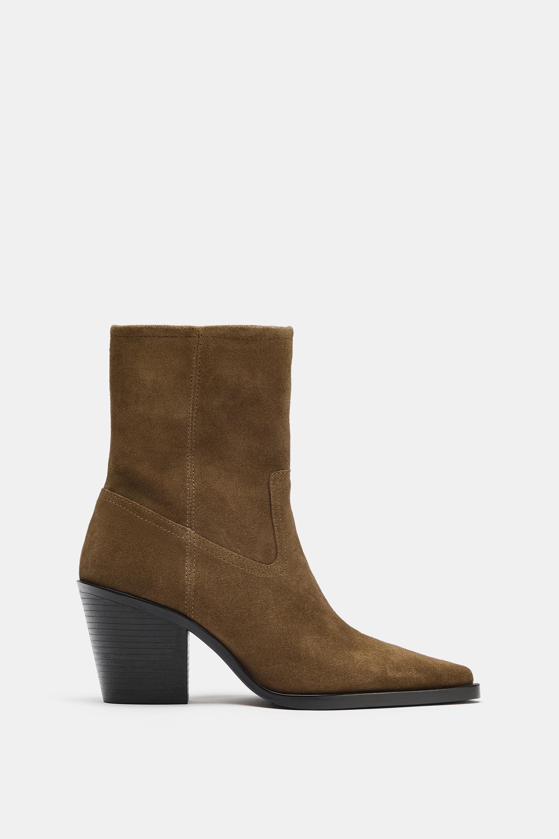 SUEDE COWBOY HEELED ANKLE BOOTS by ZARA