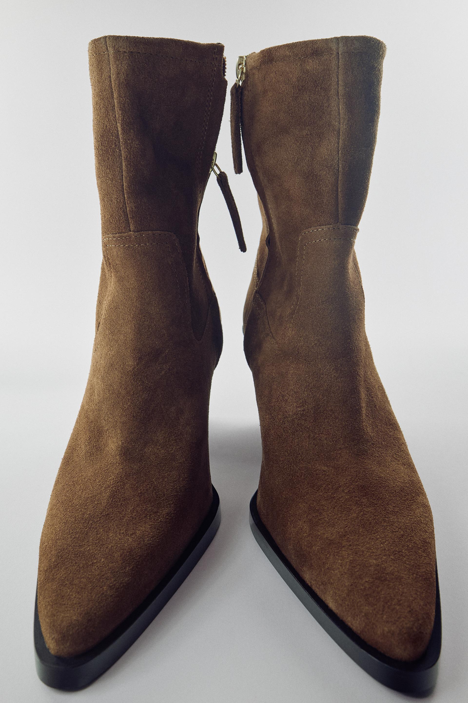 SUEDE COWBOY HEELED ANKLE BOOTS by ZARA