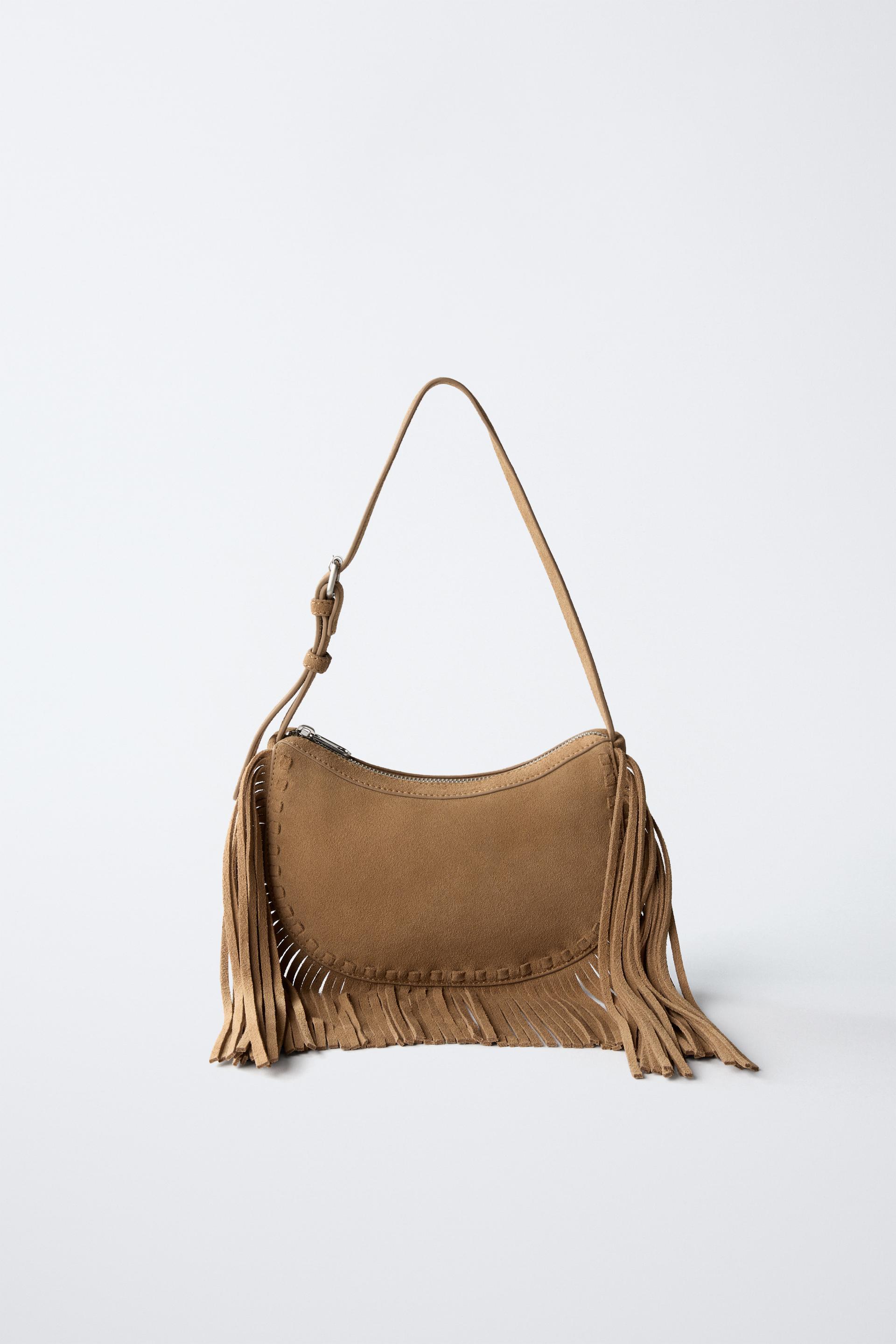 SUEDE FRINGE SHOULDER BAG by ZARA