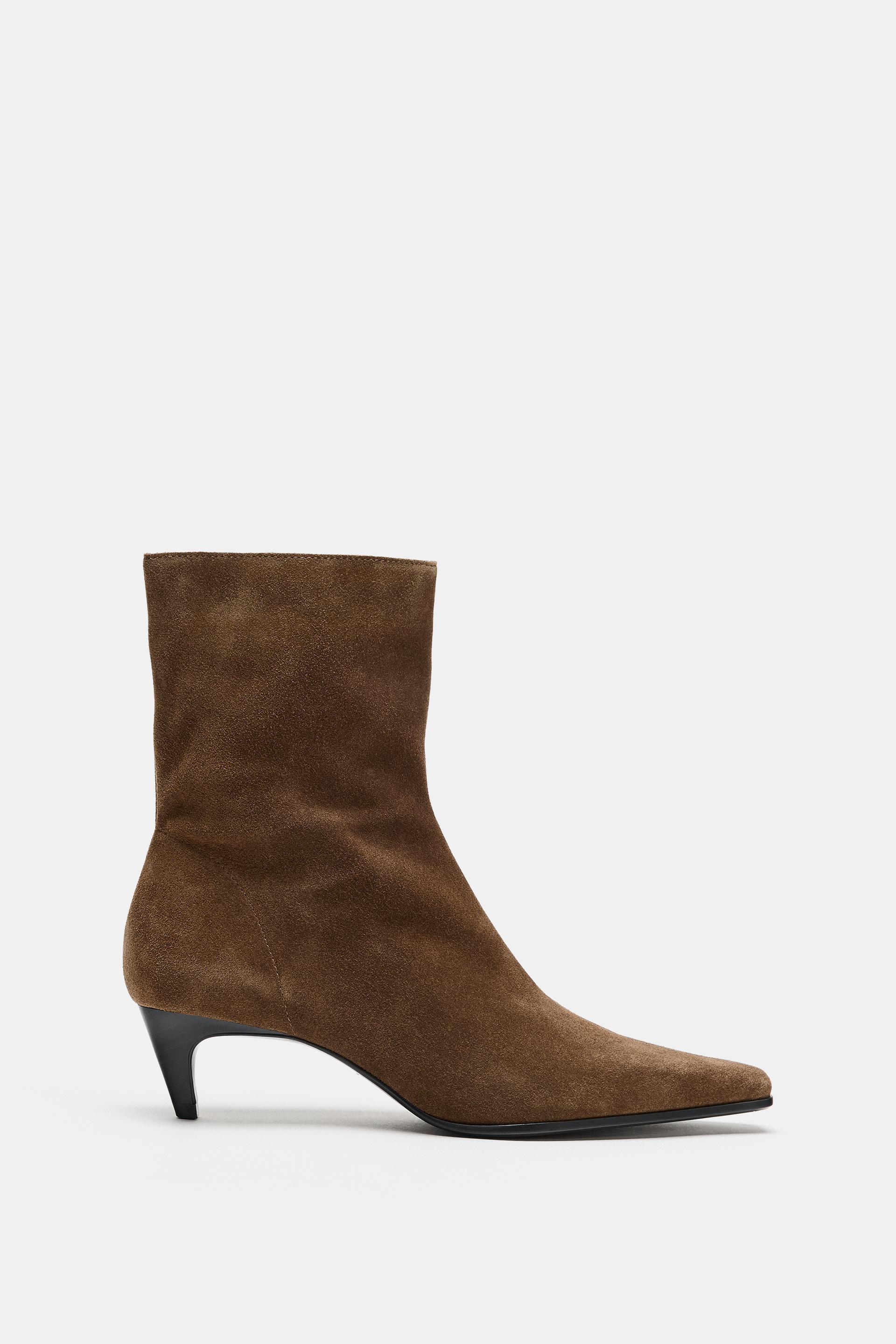 SUEDE KITTEN HEEL ANKLE BOOTS by ZARA