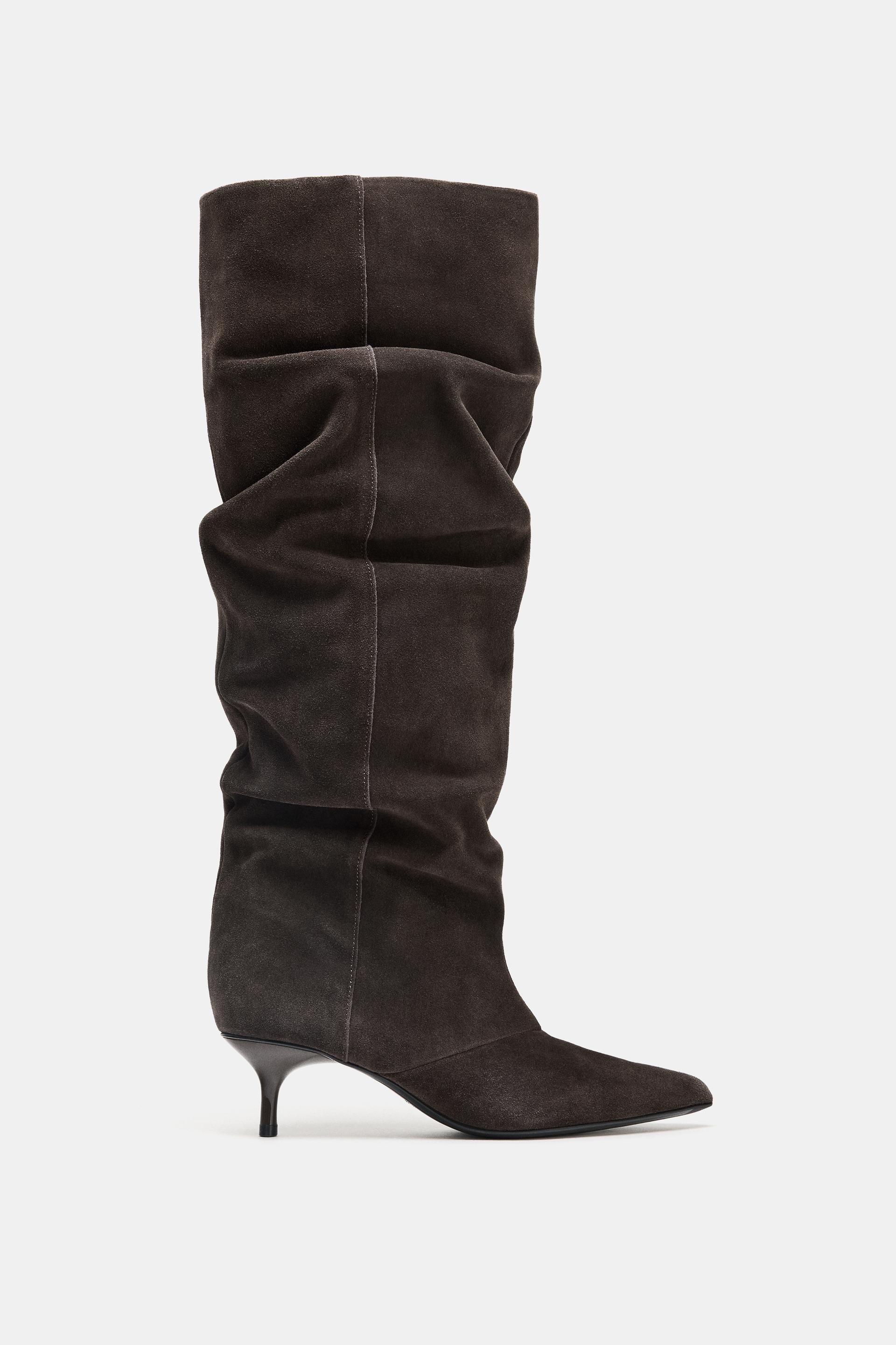 SUEDE KITTEN HEEL BOOT by ZARA