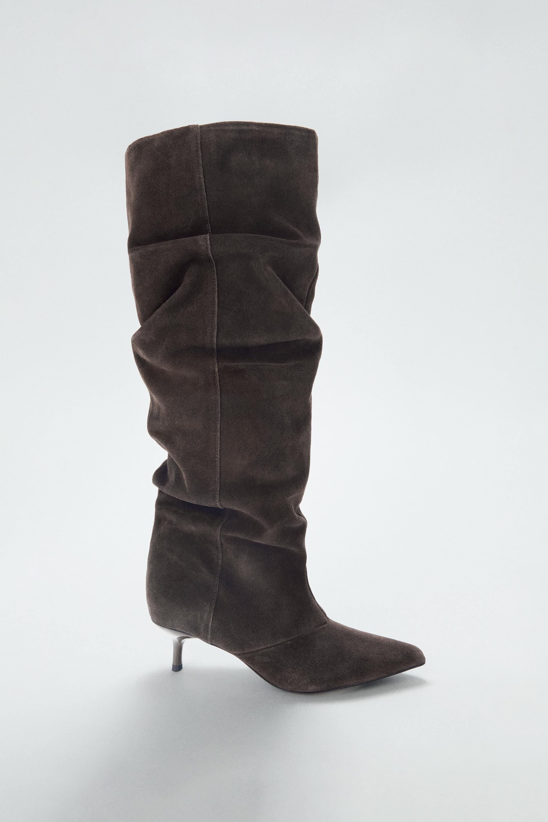 SUEDE KITTEN HEEL BOOT by ZARA