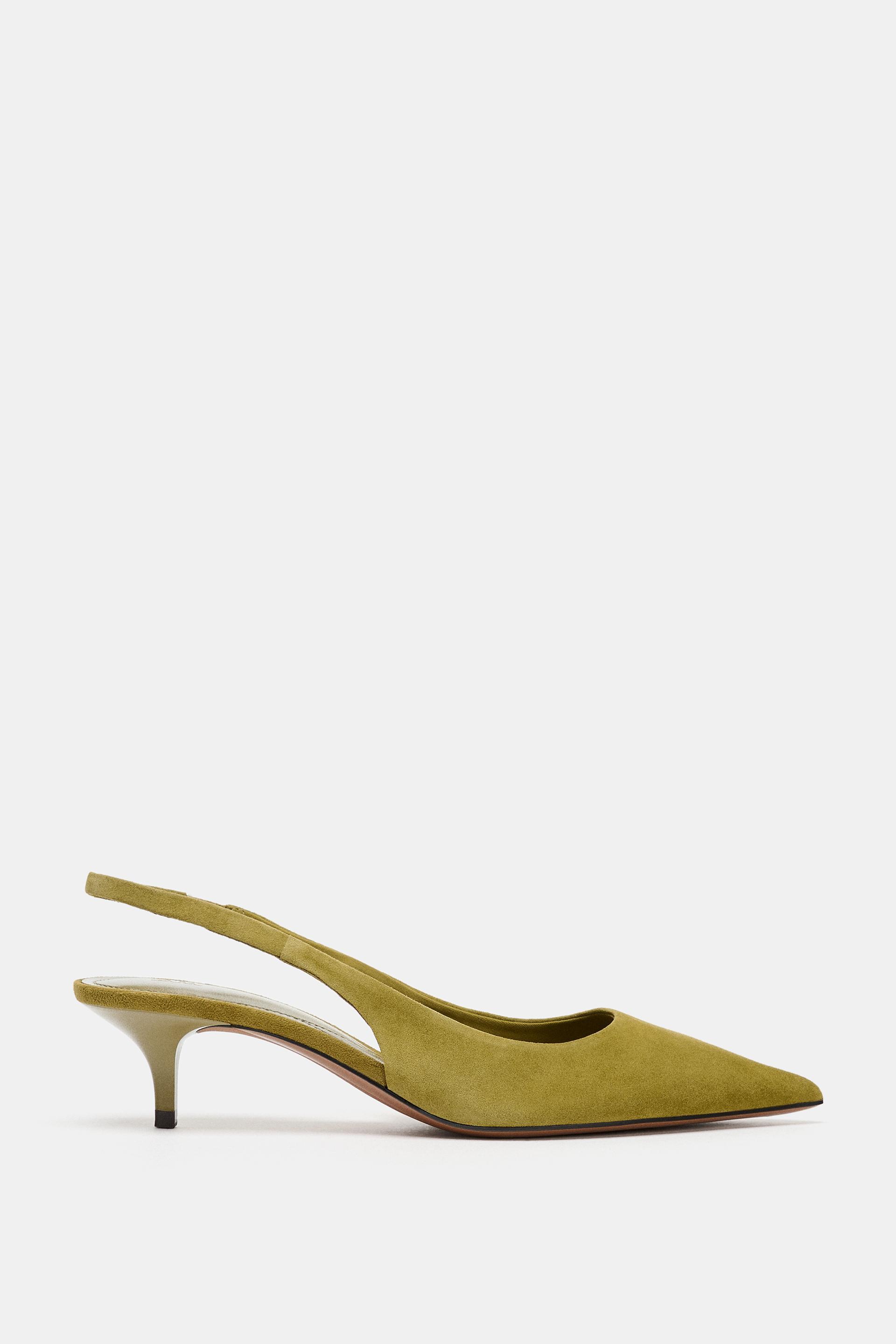 SUEDE KITTEN HEEL SLINGBACKS by ZARA