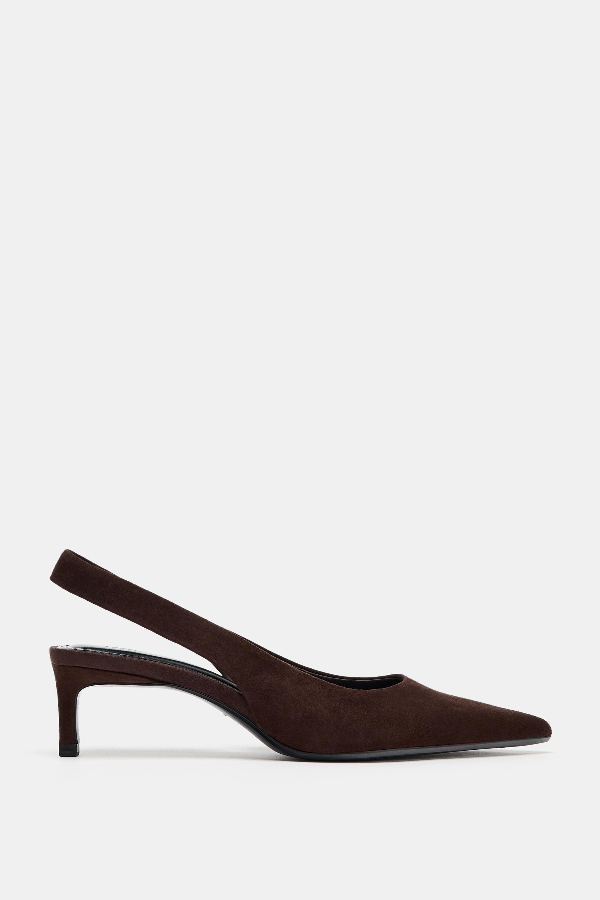 SUEDE KITTEN HEEL SLINGBACKS by ZARA