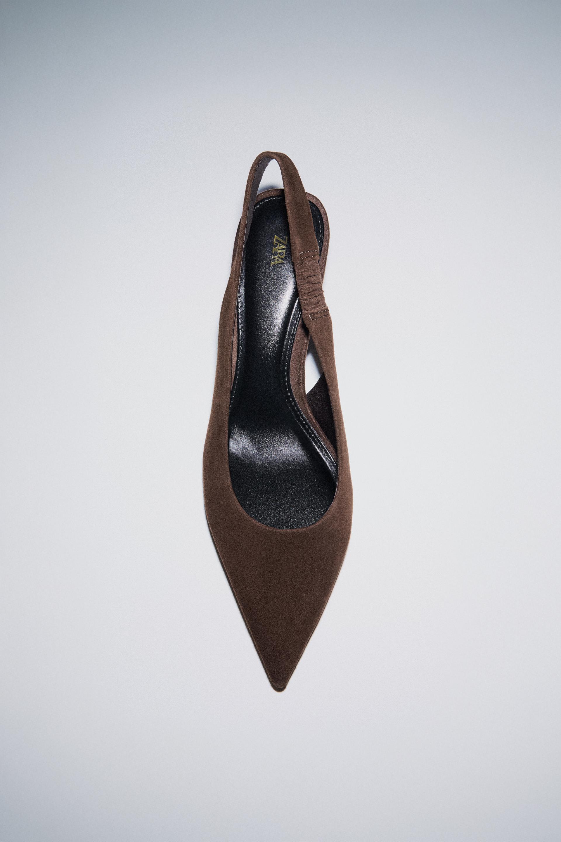 SUEDE KITTEN HEEL SLINGBACKS by ZARA