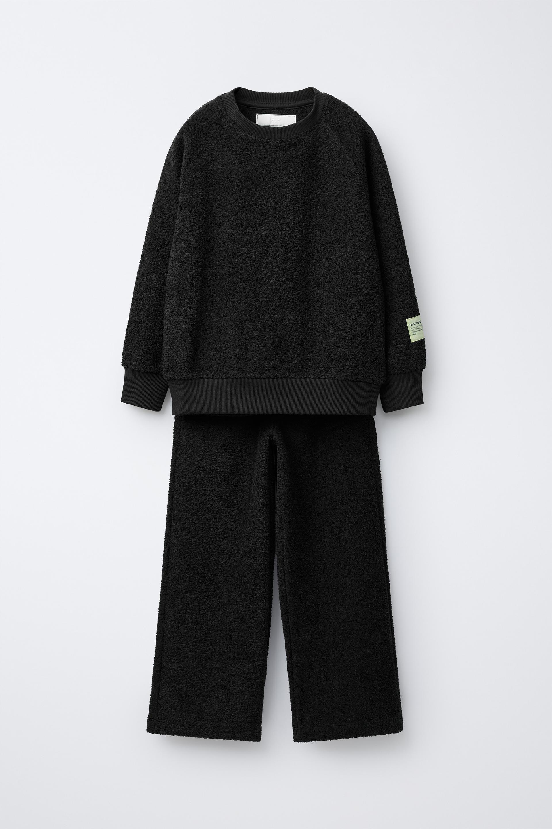 SWEAT-SHIRT AND WIDE LEG PANTS WITH TEXTURED LABEL SET by ZARA