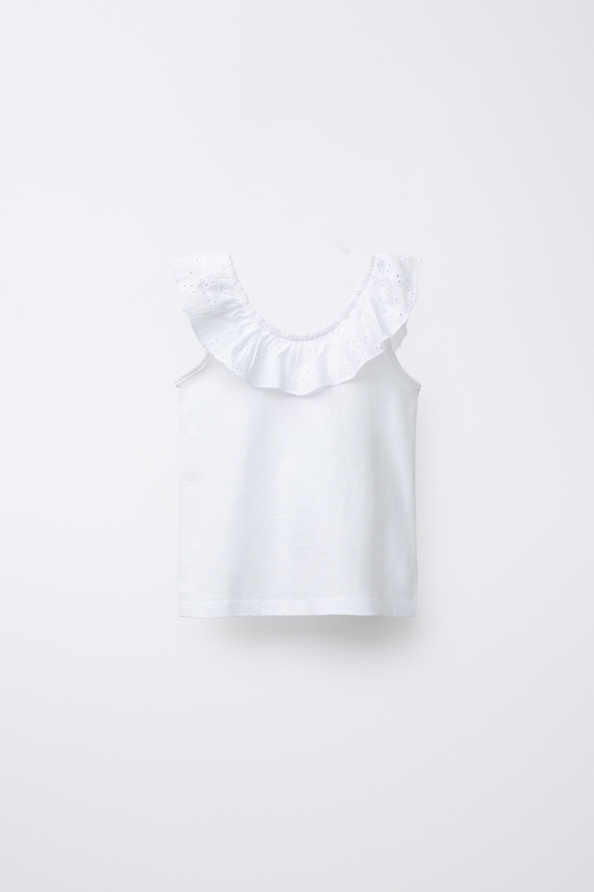 SWISS EMBROIDERED RUFFLE TOP by ZARA