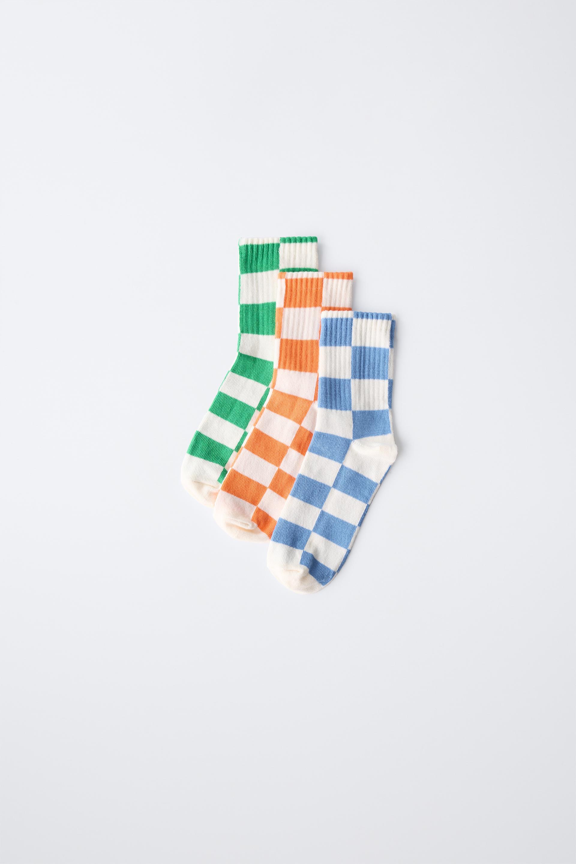 THREE-PACK OF CHECKERBOARD CREW SOCKS by ZARA