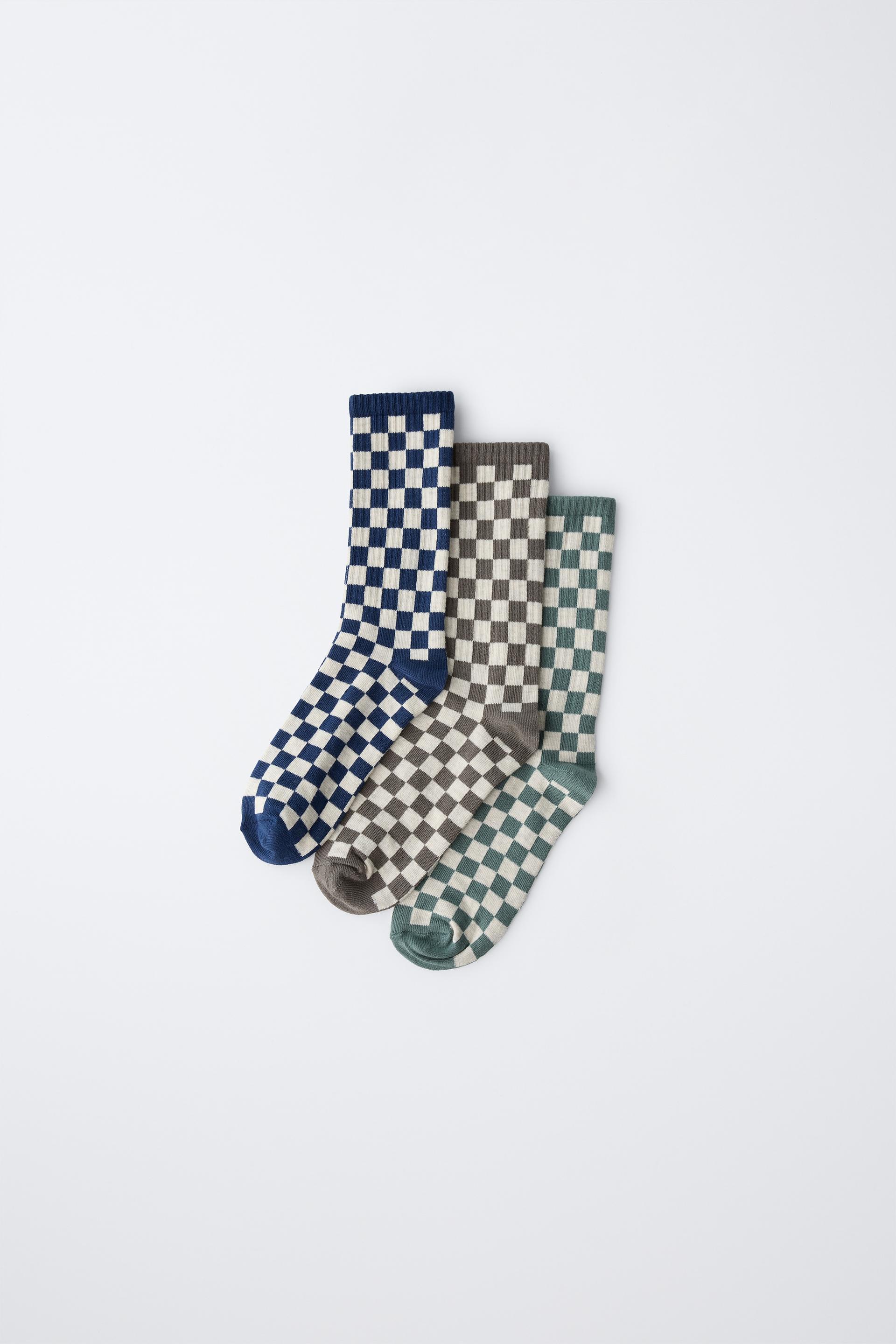 THREE-PACK OF CHECKERED MID-CALF SOCKS by ZARA