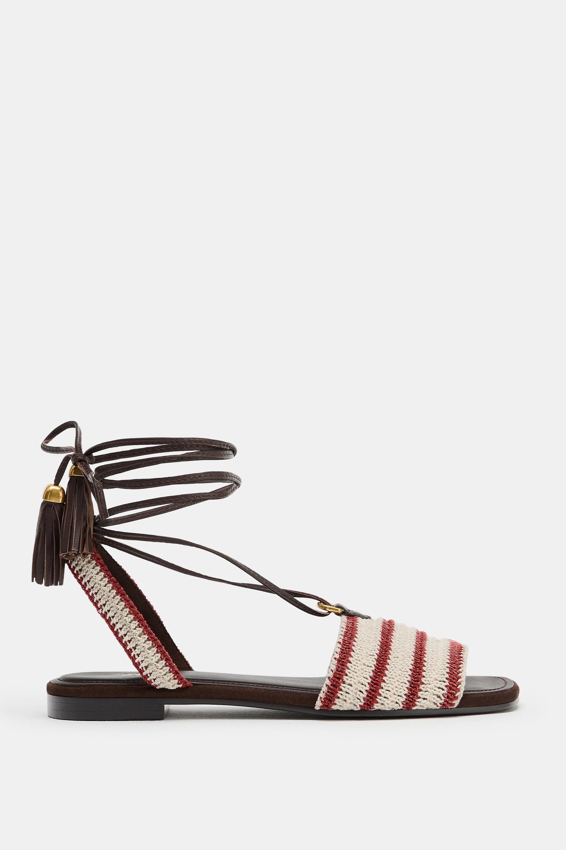 TIED STRIPED FABRIC SANDALS by ZARA