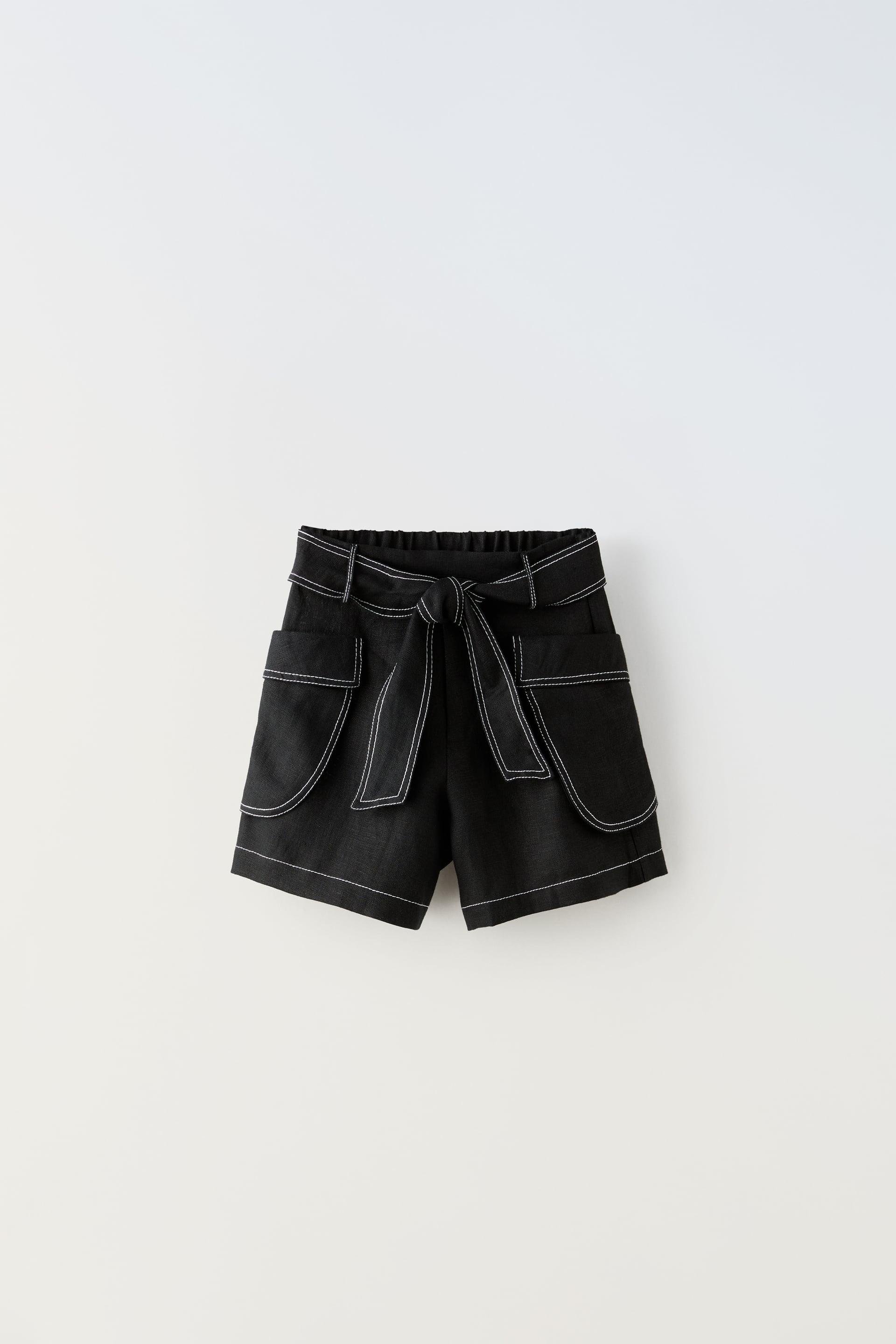 TOPSTITCHED LINEN SHORTS by ZARA