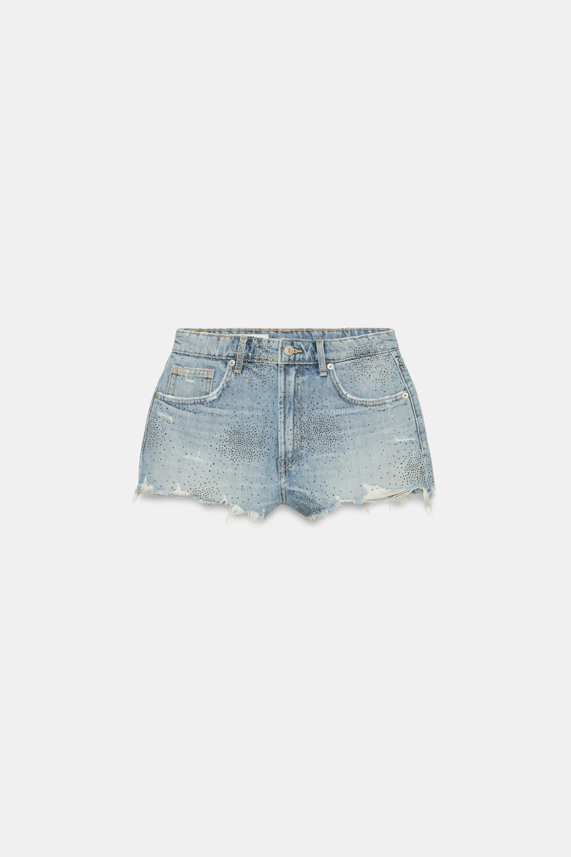 TRF HIGH-WAISTED CURVED DENIM SHORTS by ZARA